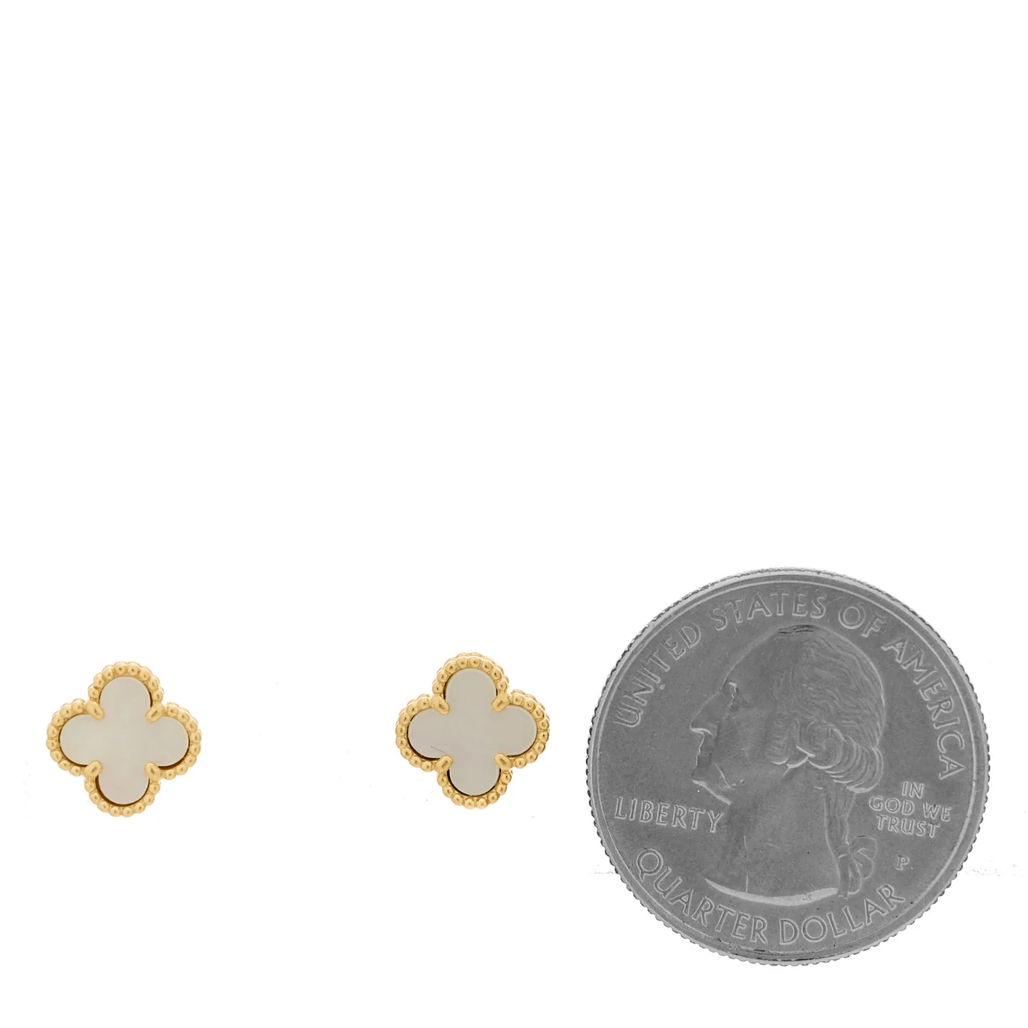 18K Yellow Gold Mother of Pearl Sweet Alhambra Earrings - Image 2