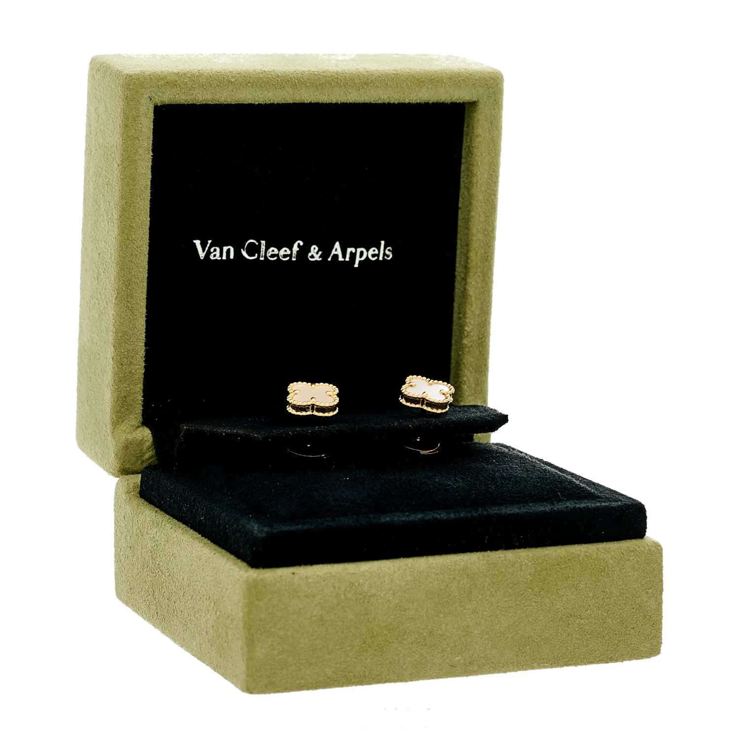 18K Yellow Gold Mother of Pearl Sweet Alhambra Earrings - Image 5