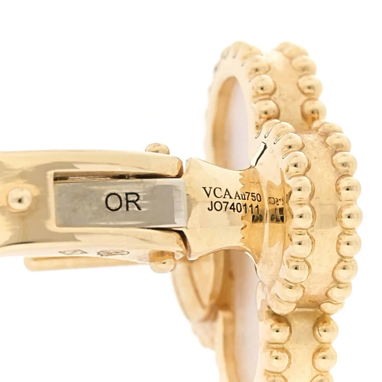 18K Yellow Gold Mother of Pearl Vintage Alhambra Earrings - Image 4