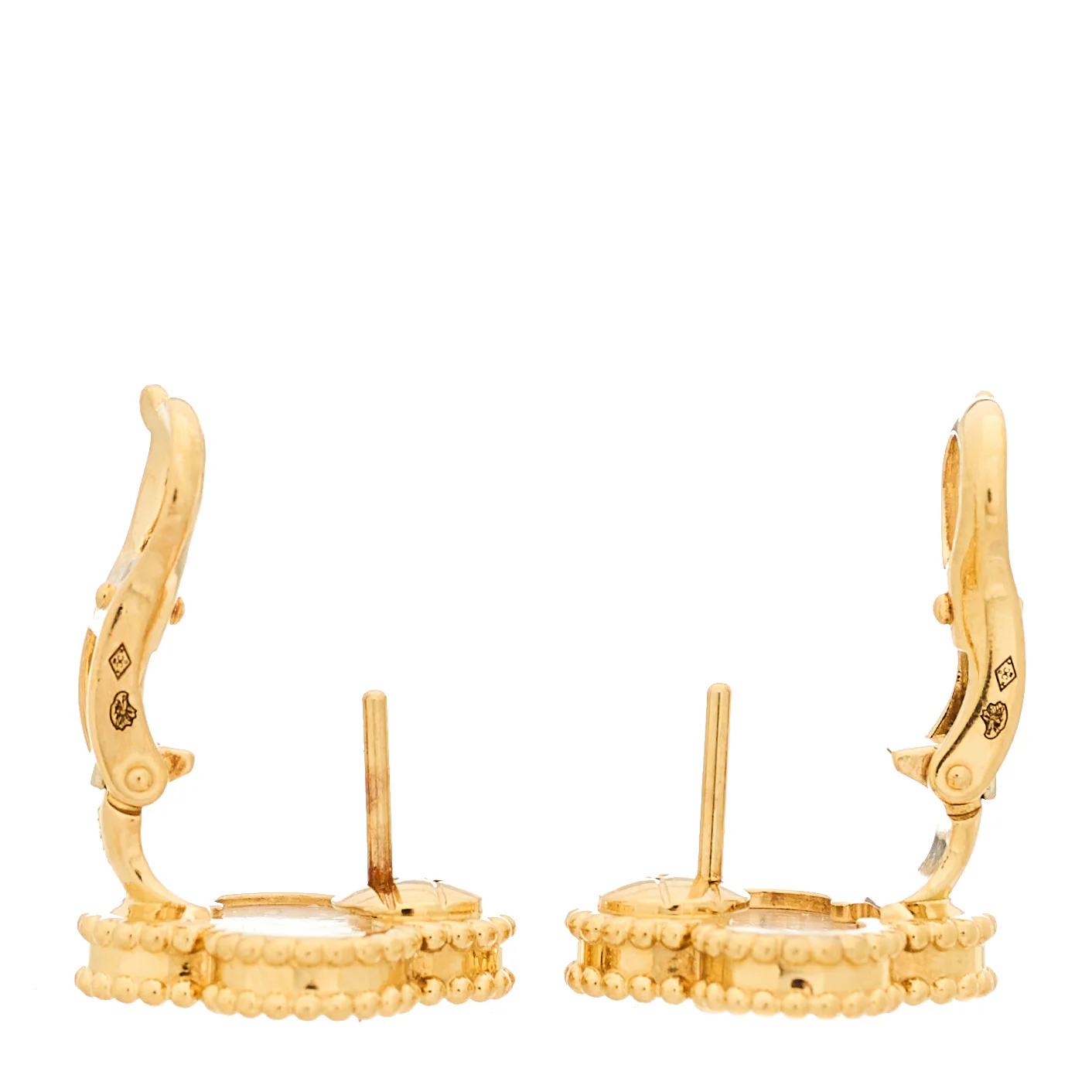 18K Yellow Gold Mother of Pearl Vintage Alhambra Earrings - Image 3