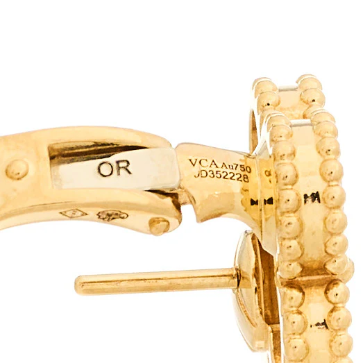 18K Yellow Gold Mother of Pearl Vintage Alhambra Earrings - Image 4