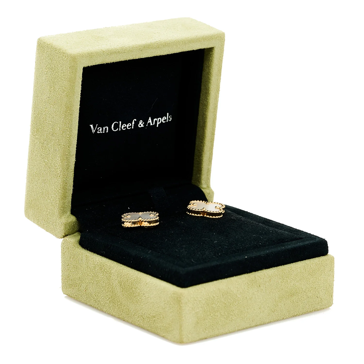 18K Yellow Gold Mother of Pearl Vintage Alhambra Earrings - Image 5