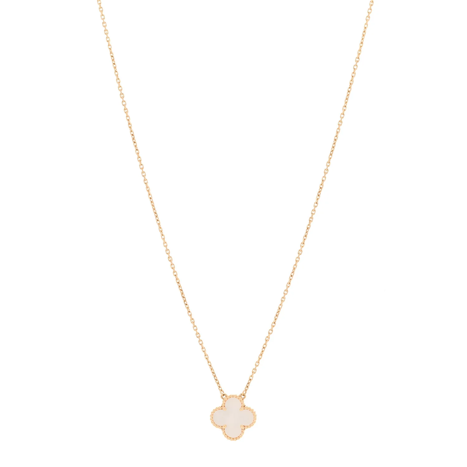 18K Yellow Gold Mother of Pearl Vintage Alhambra Pendant Necklace