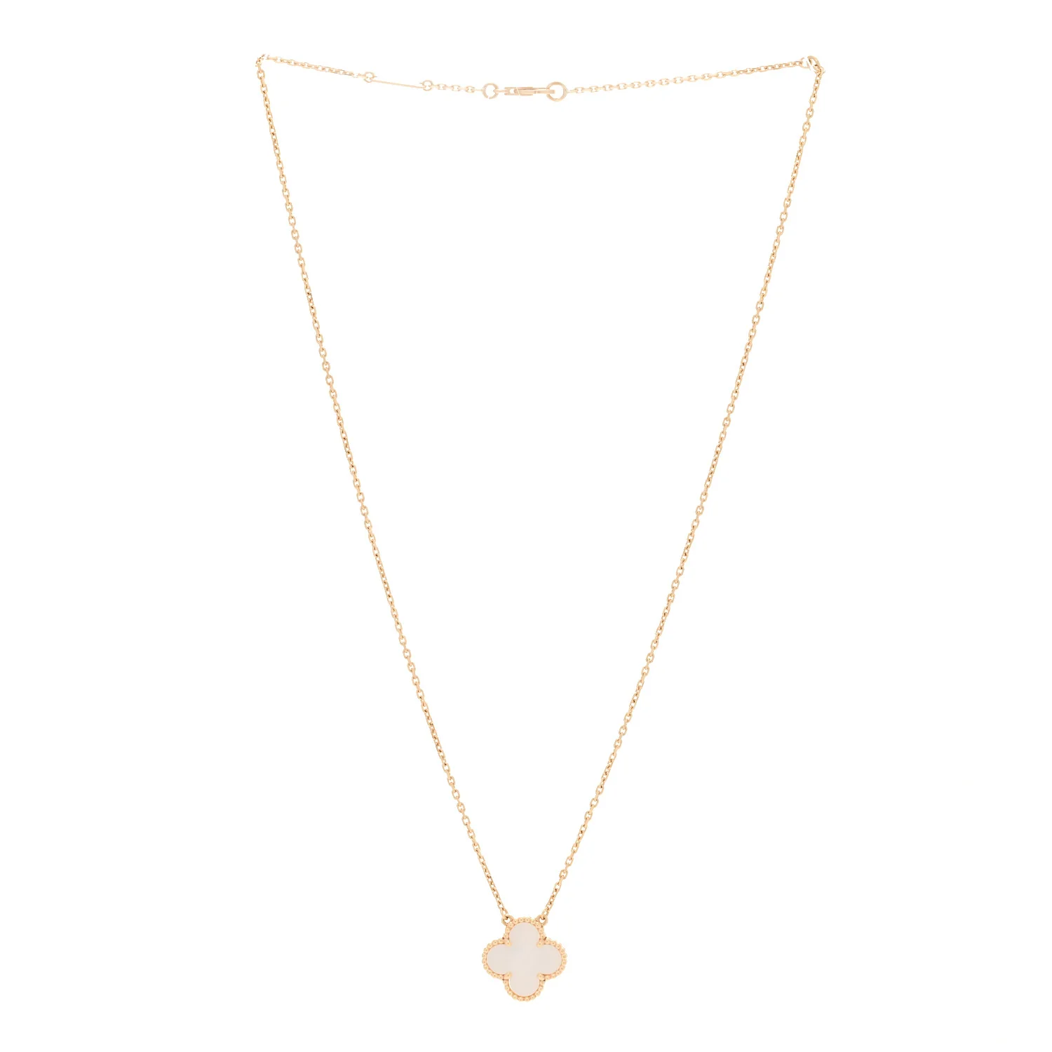 18K Yellow Gold Mother of Pearl Vintage Alhambra Pendant Necklace - Image 3