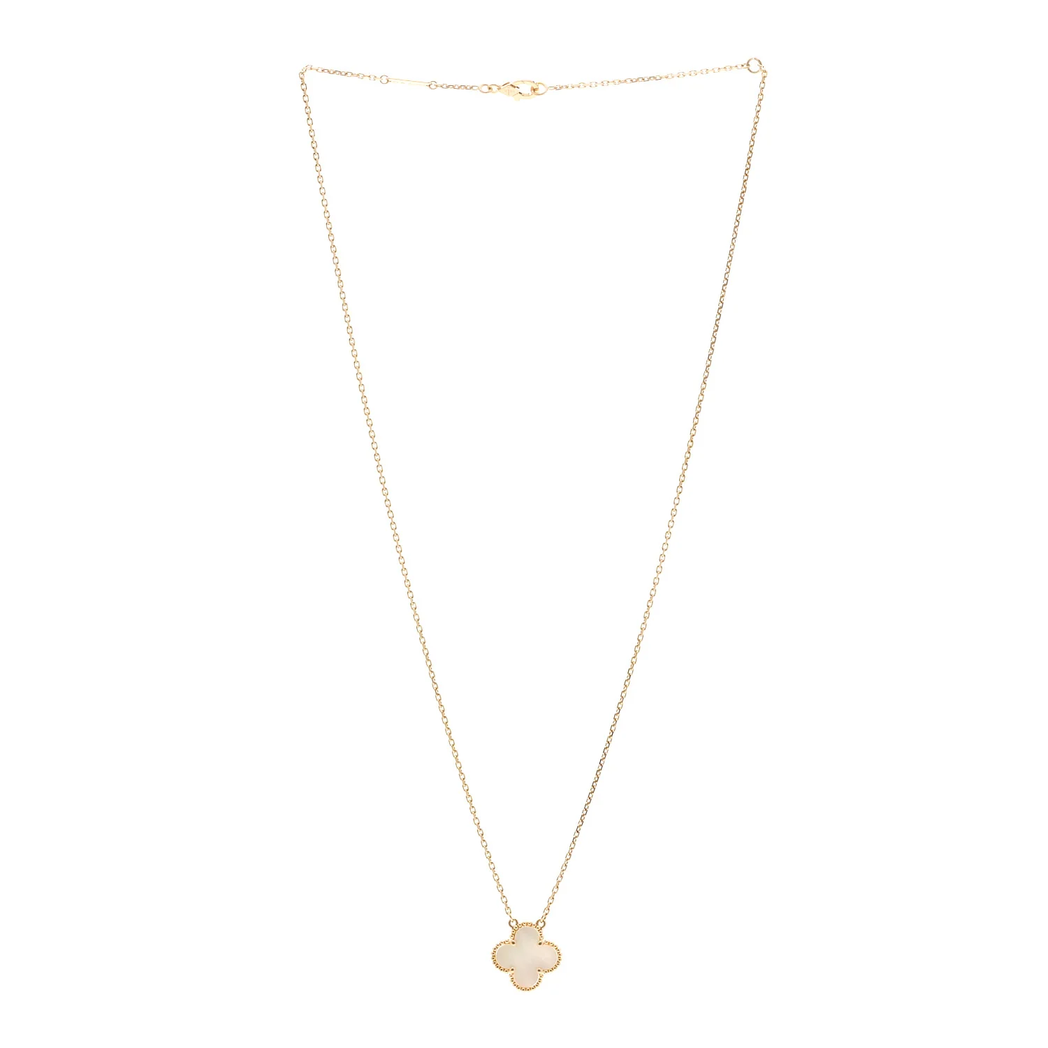 18K Yellow Gold Mother of Pearl Vintage Alhambra Pendant Necklace - Image 3