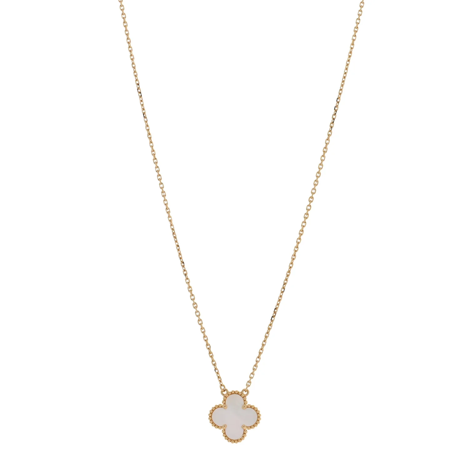 18K Yellow Gold Mother of Pearl Vintage Alhambra Pendant Necklace