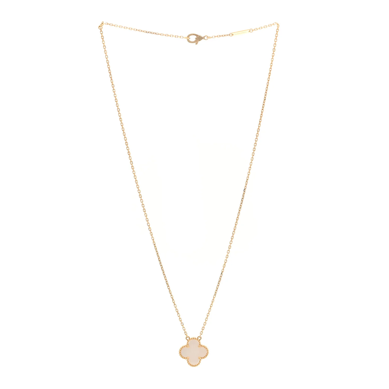 18K Yellow Gold Mother of Pearl Vintage Alhambra Pendant Necklace - Image 3