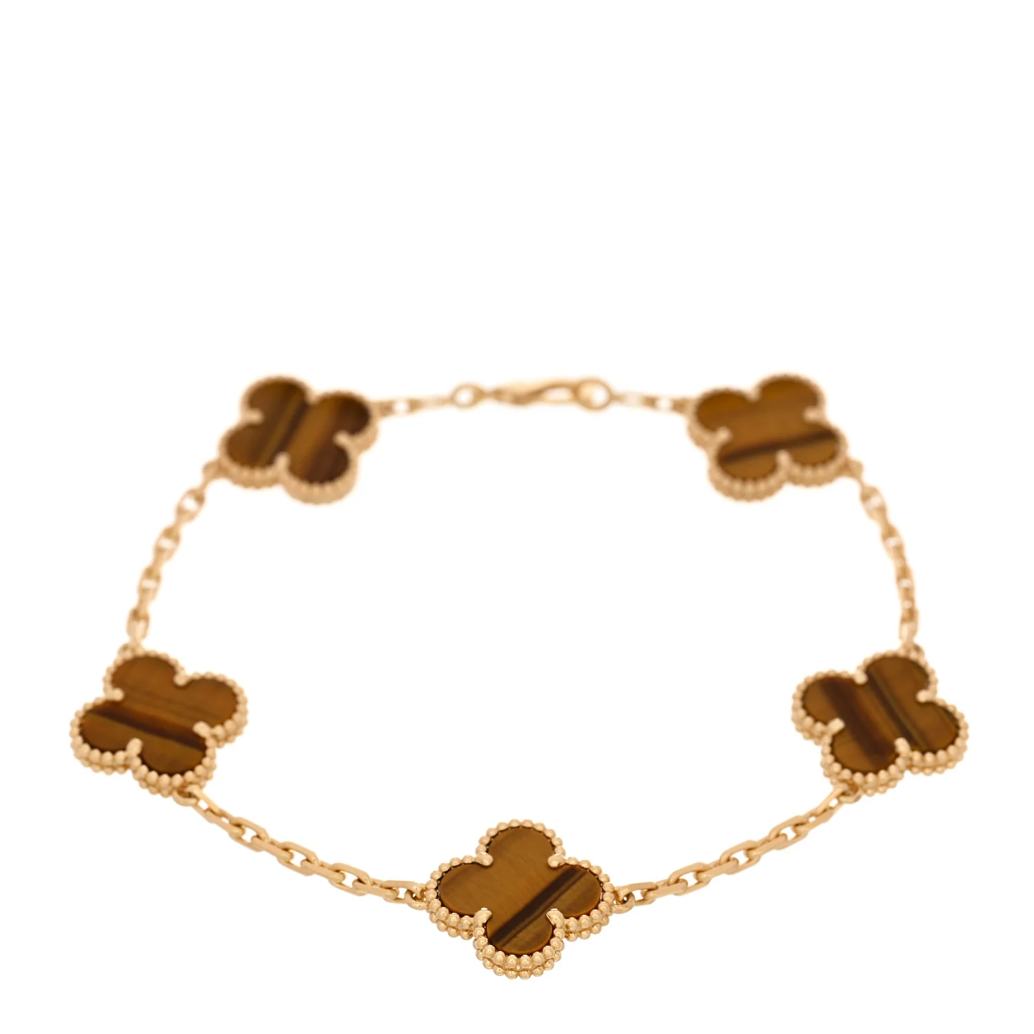 18K Yellow Gold Tiger Eye 5 Motifs Vintage Alhambra Bracelet