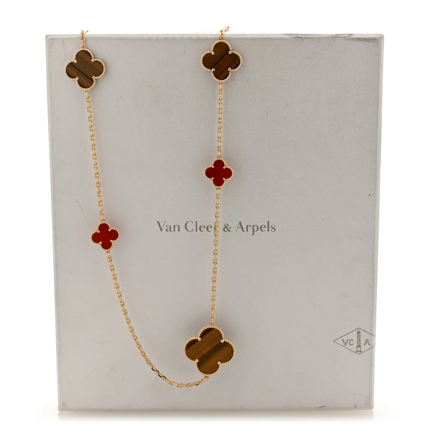 18K Yellow Gold Tiger Eye Carnelian 16 Motifs Magic Alhambra Necklace - Image 10