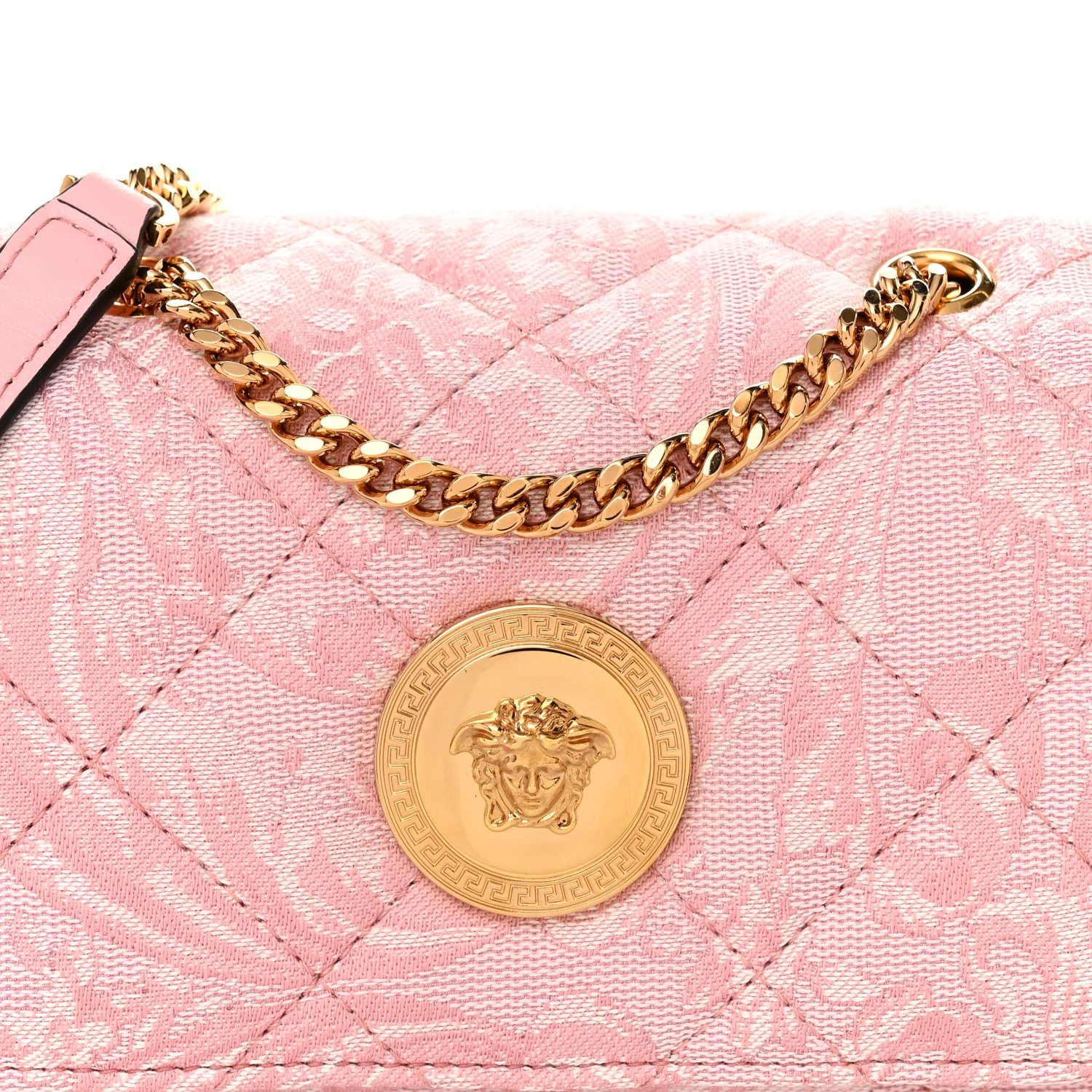 Baroque Jacquard Quilted Small Medusa Shoulder Bag Baby Pink - Image 7