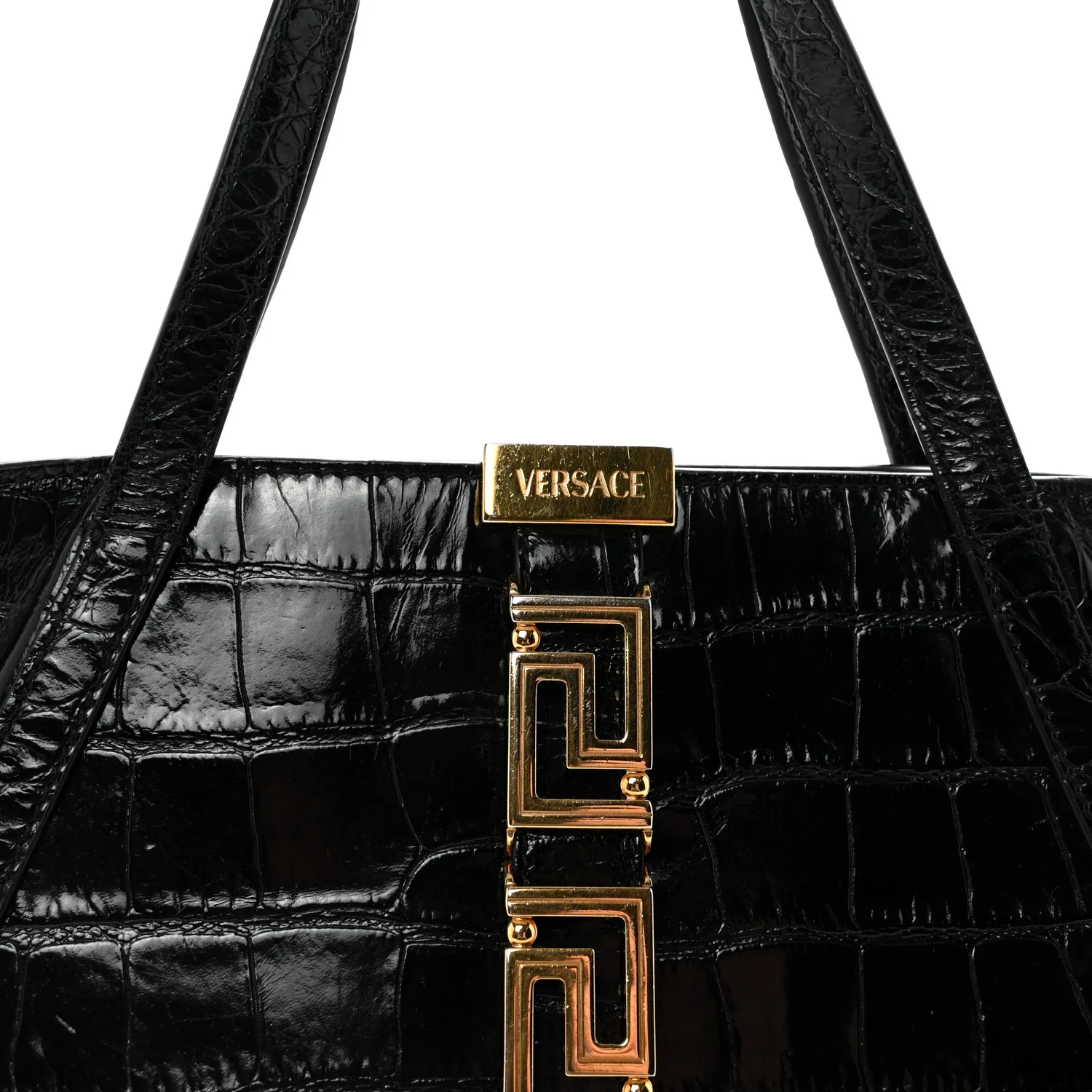 Calfskin Crocodile Embossed Small Greca Goddess Shoulder Bag - Image 7