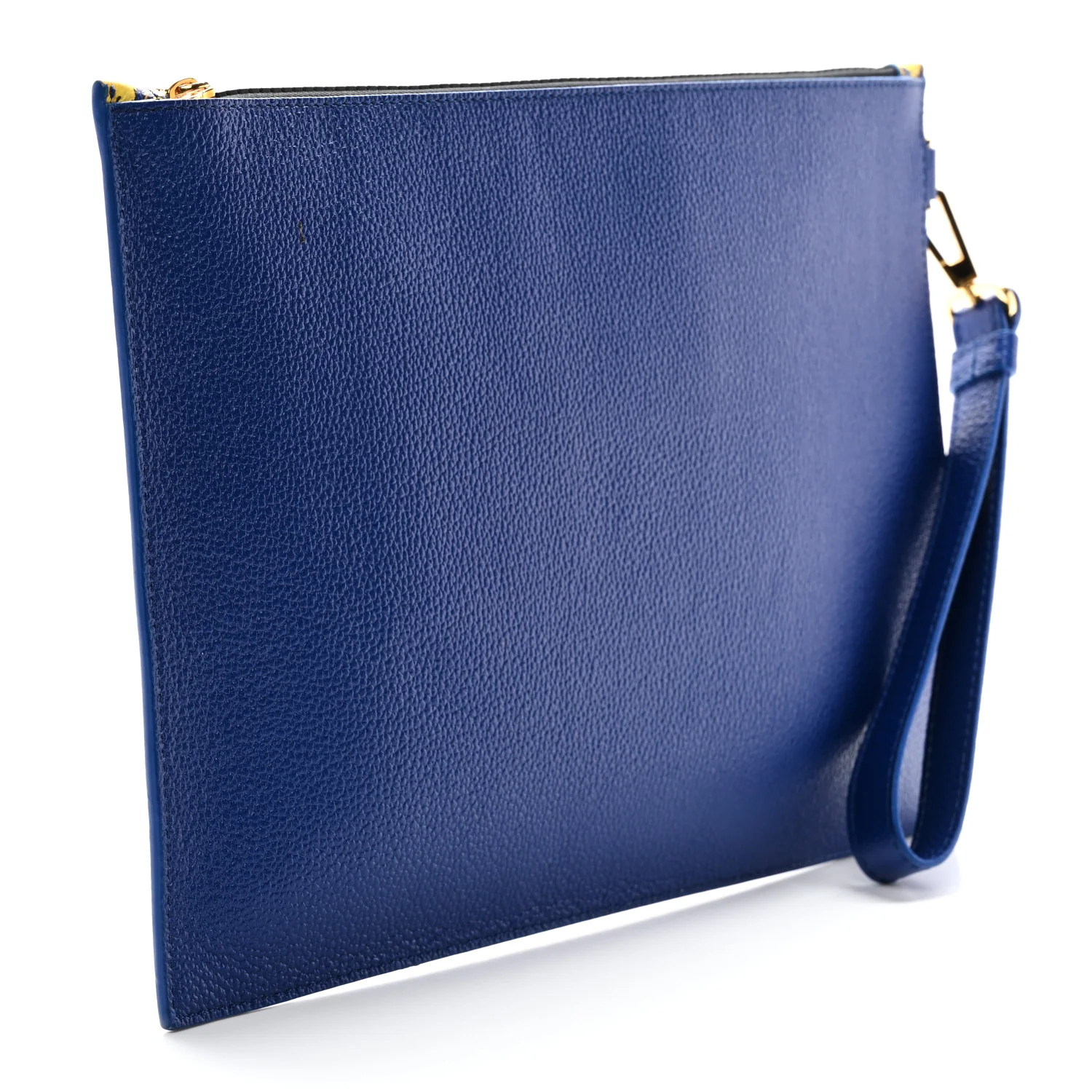 Calfskin Heritage Barocco Print Wristlet Pouch Bluette - Image 3