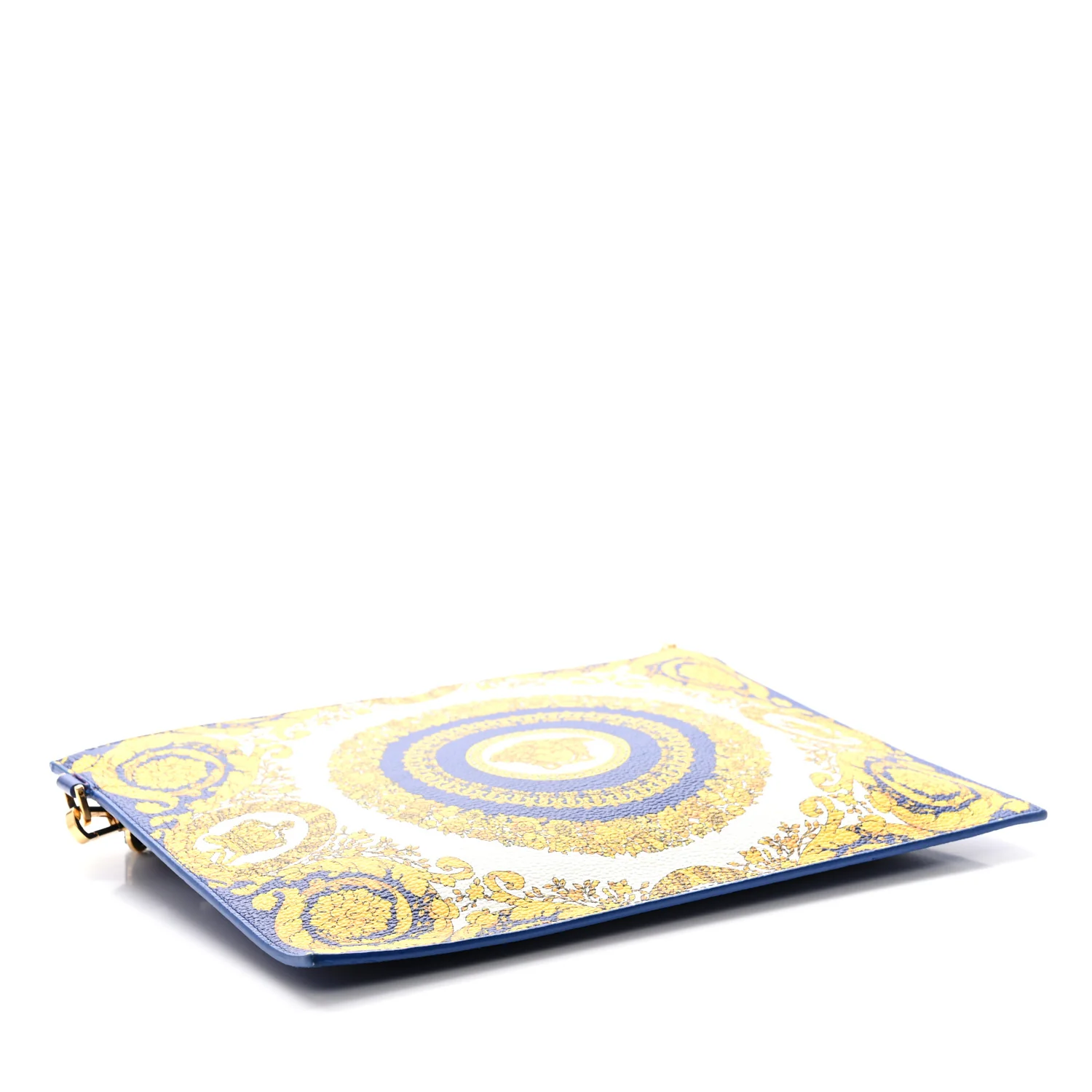 Calfskin Heritage Barocco Print Wristlet Pouch Bluette - Image 4
