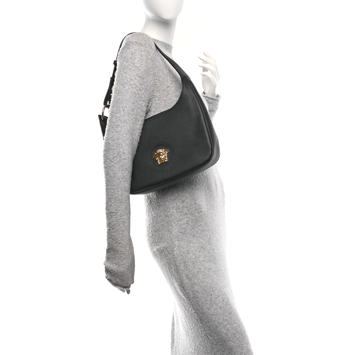Calfskin La Medusa Medium Hobo Crossbody Black - Image 2