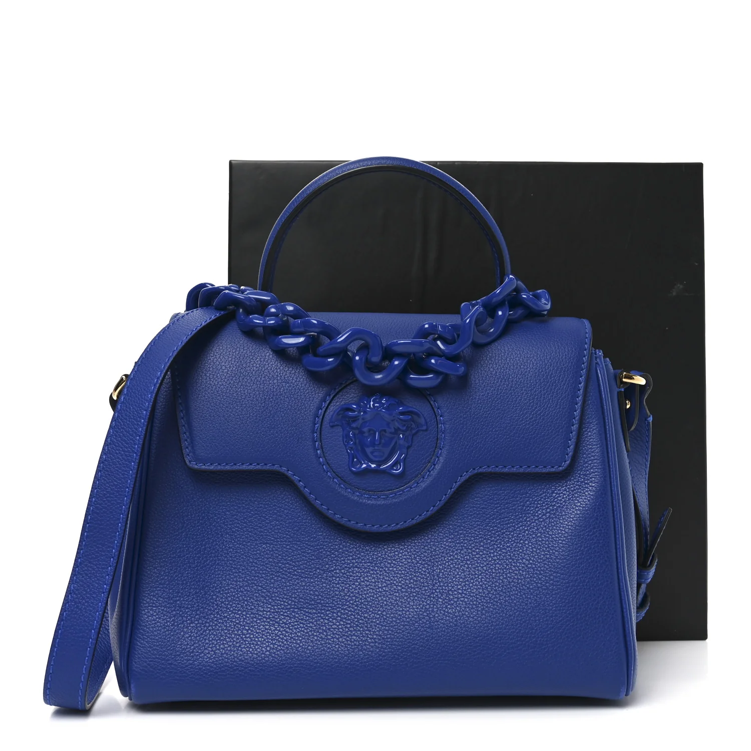 Calfskin Medium La Medusa Top Handle Handbag Lapis - Image 9