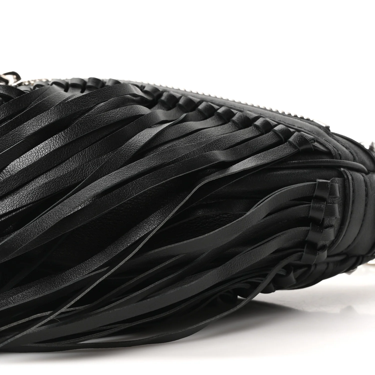Calfskin Studded Mini Fringe Repeat Zip Hobo Black - Image 10