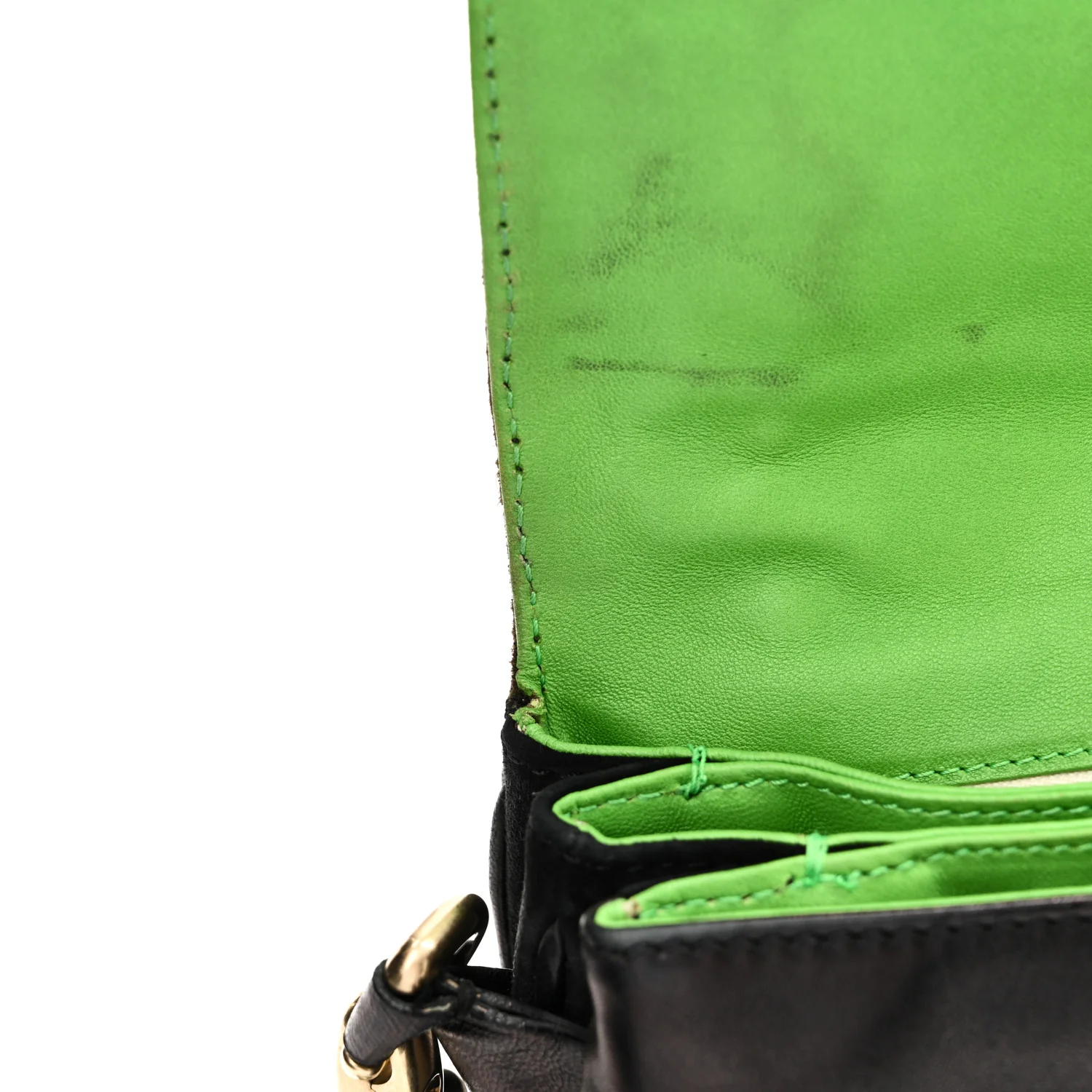 Calfskin Suede Studded Shoulder Bag Black Gold - Image 11