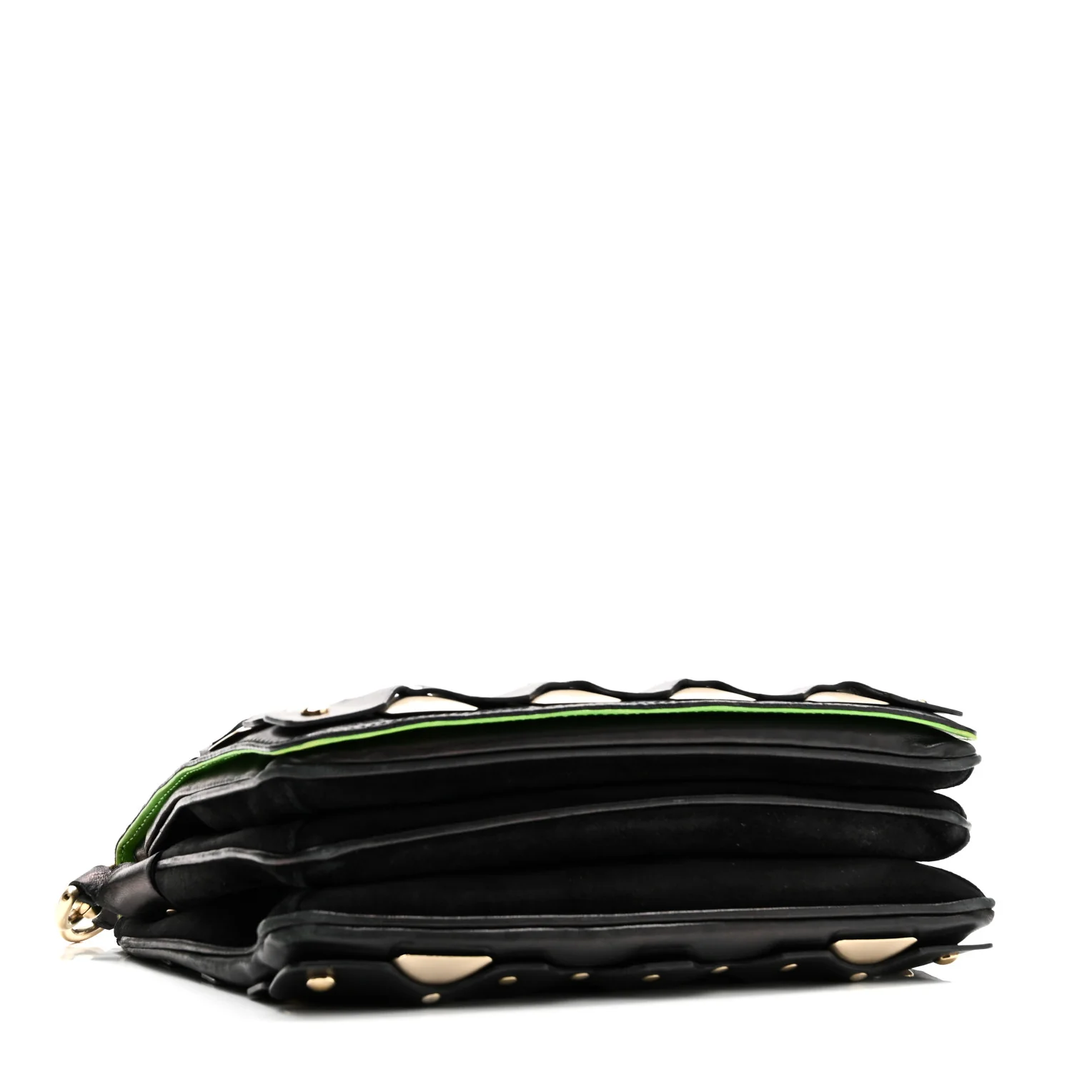 Calfskin Suede Studded Shoulder Bag Black Gold - Image 4