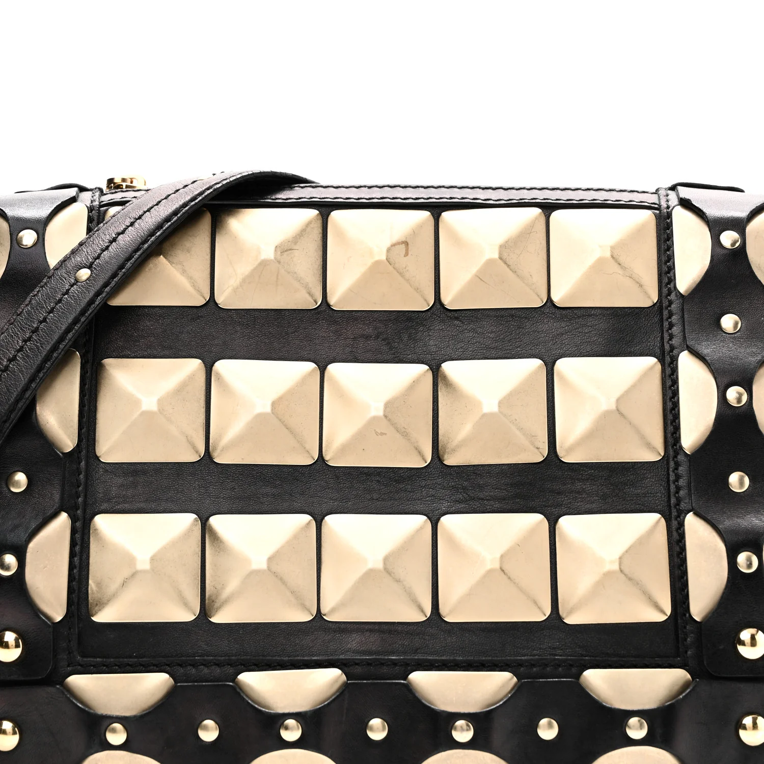 Calfskin Suede Studded Shoulder Bag Black Gold - Image 7