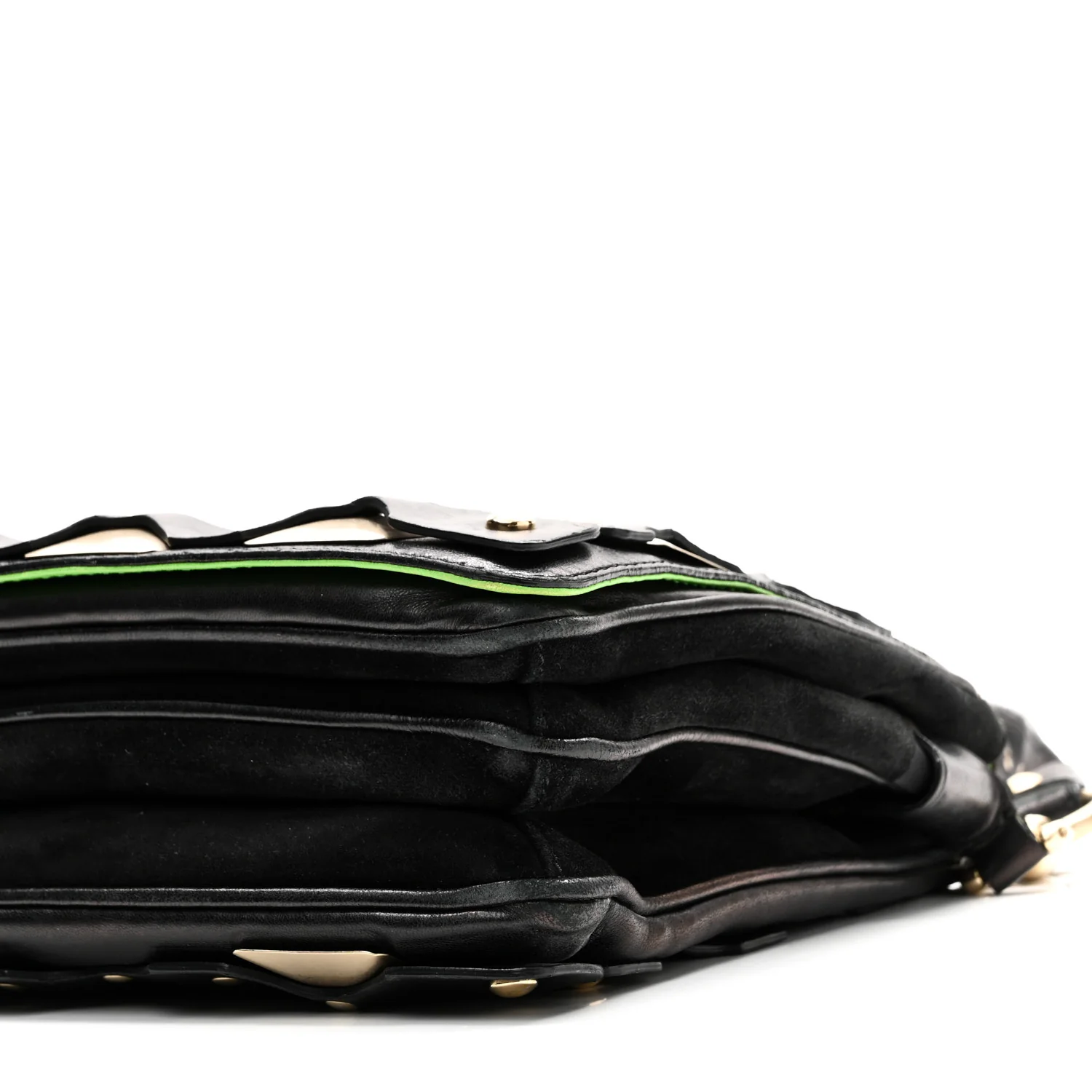 Calfskin Suede Studded Shoulder Bag Black Gold - Image 9