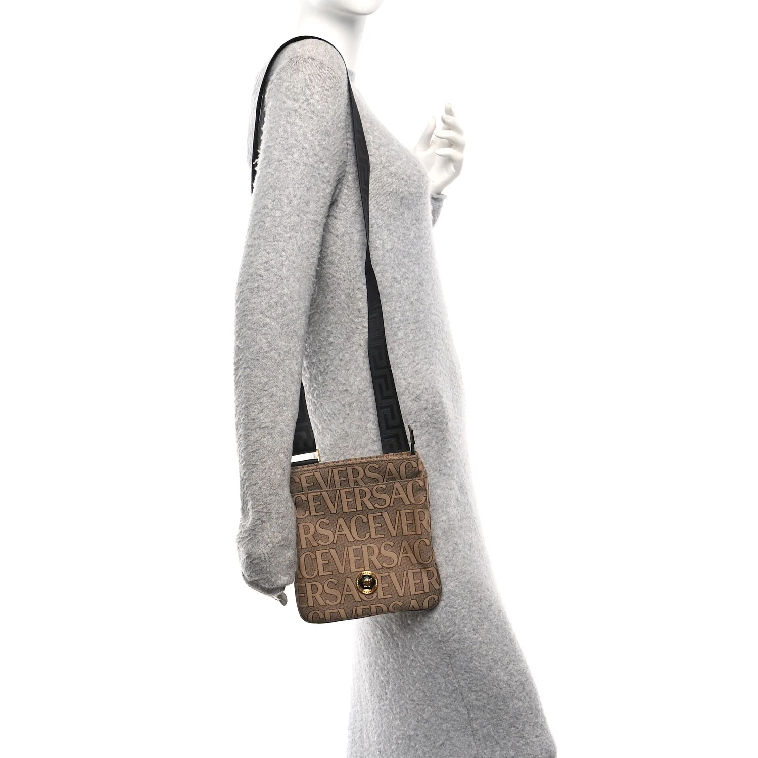 Canvas Allover Logo Medusa Crossbody Bag Beige Brown - Image 2