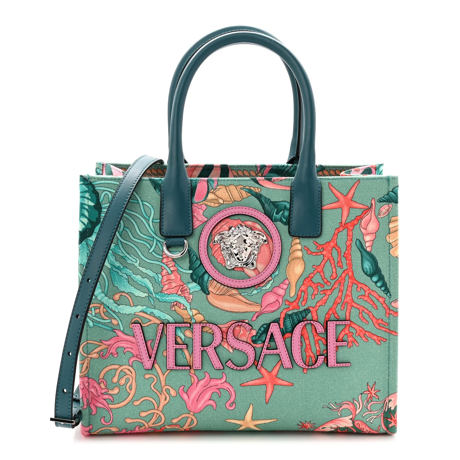 Canvas Barocco Underwater Medusa Small Tote Light Blue Pink Multicolor