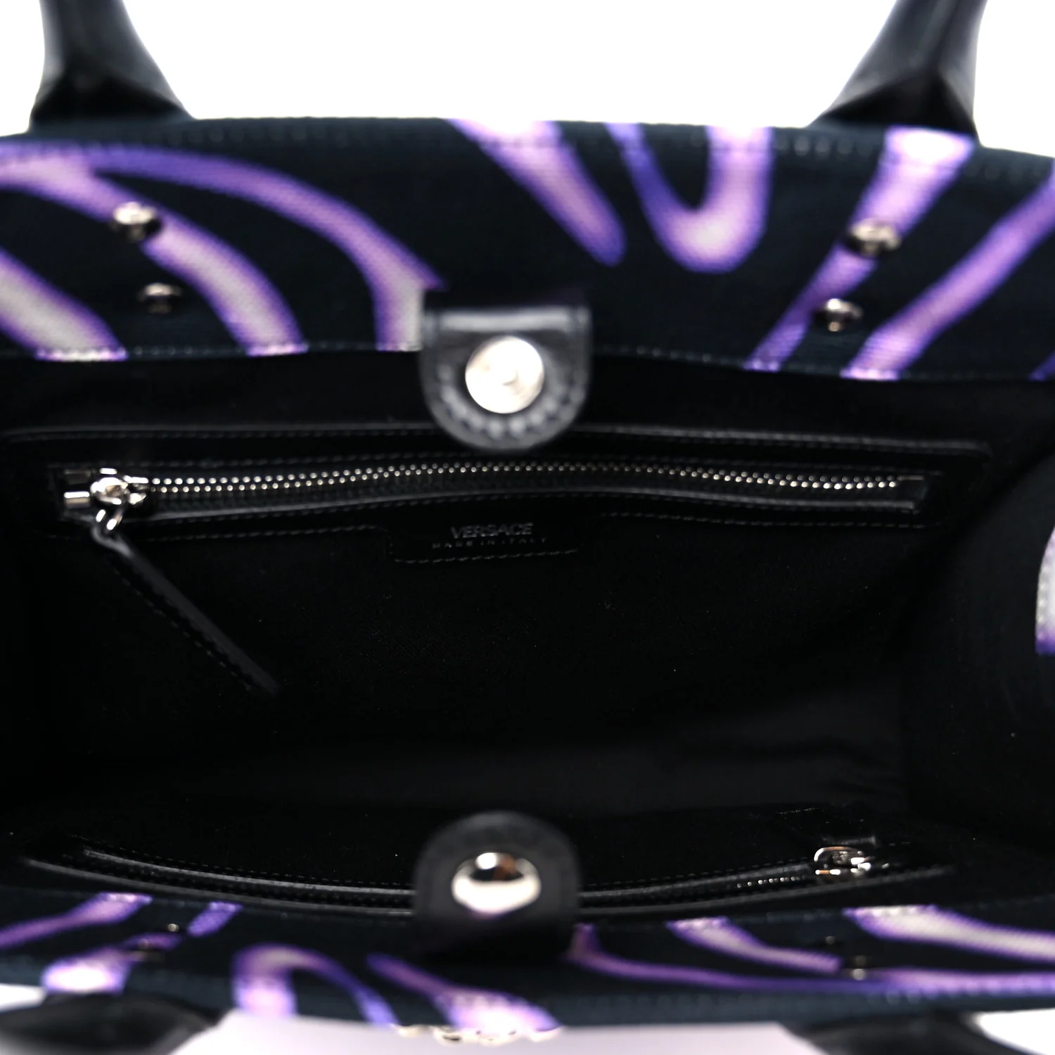 Canvas Calfskin Zebra La Medusa Small Tote Bag Purple Black - Image 5