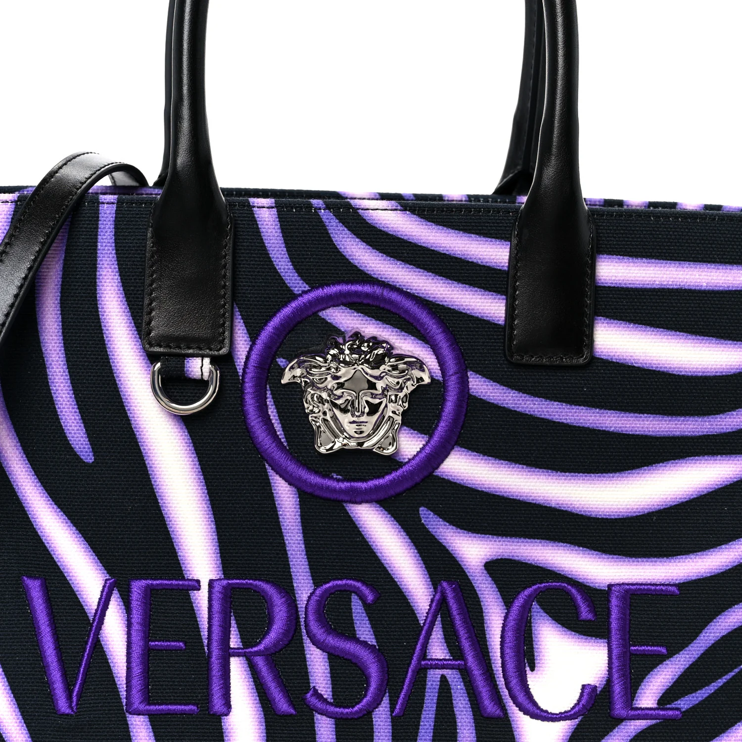 Canvas Calfskin Zebra La Medusa Small Tote Bag Purple Black - Image 8