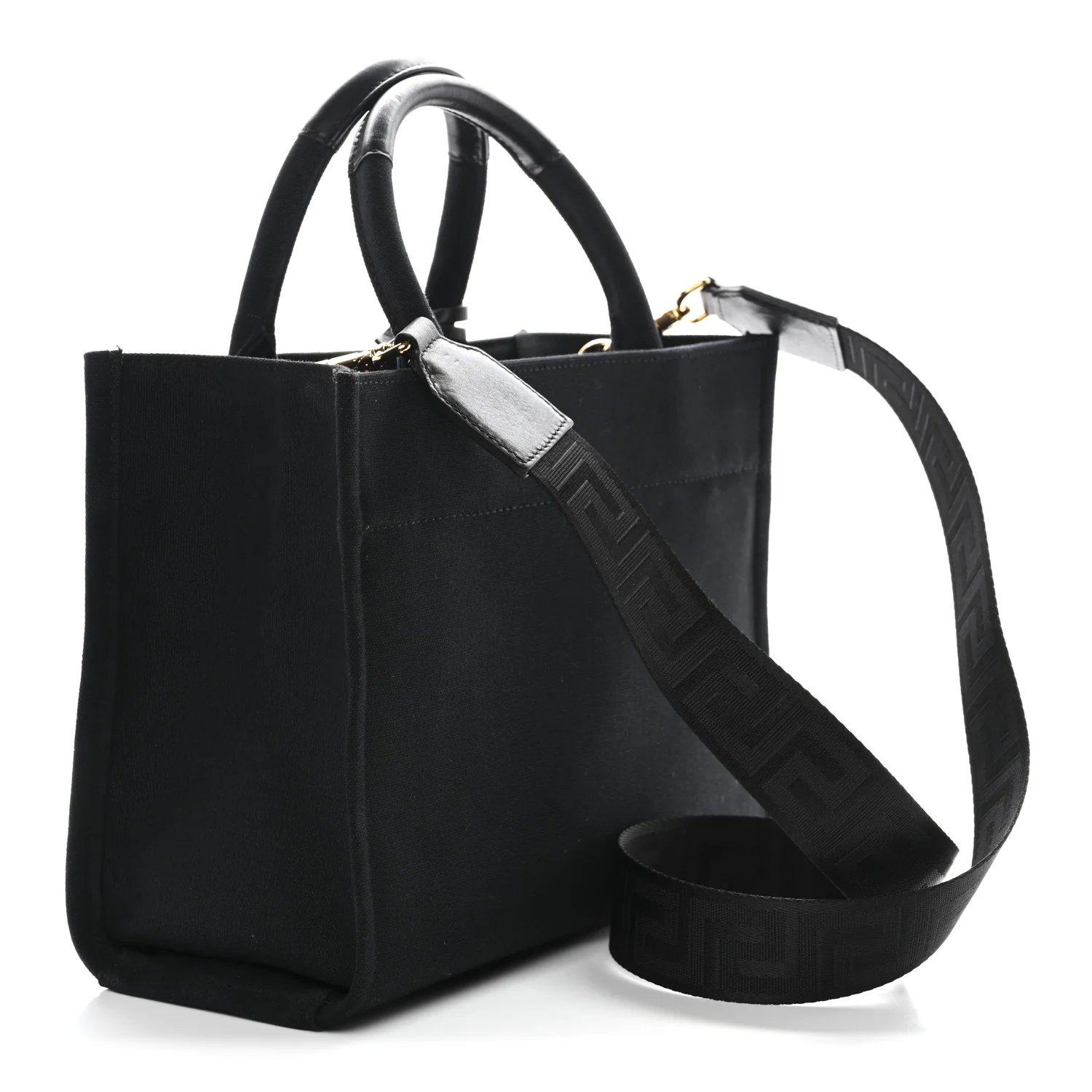 Canvas Studded Small Logo Tote Bag Black - Image 4
