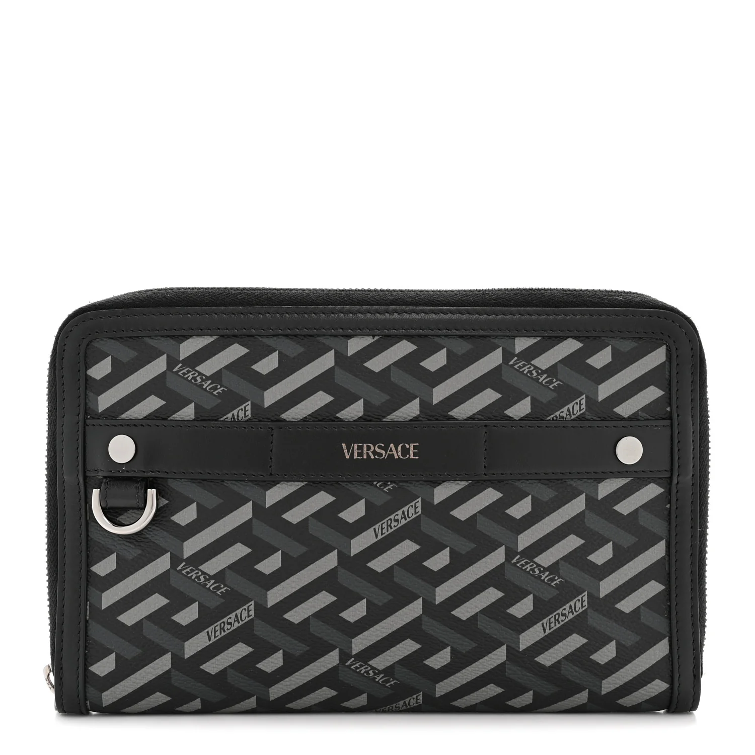 Coated Canvas La Greca Signature Black Gray