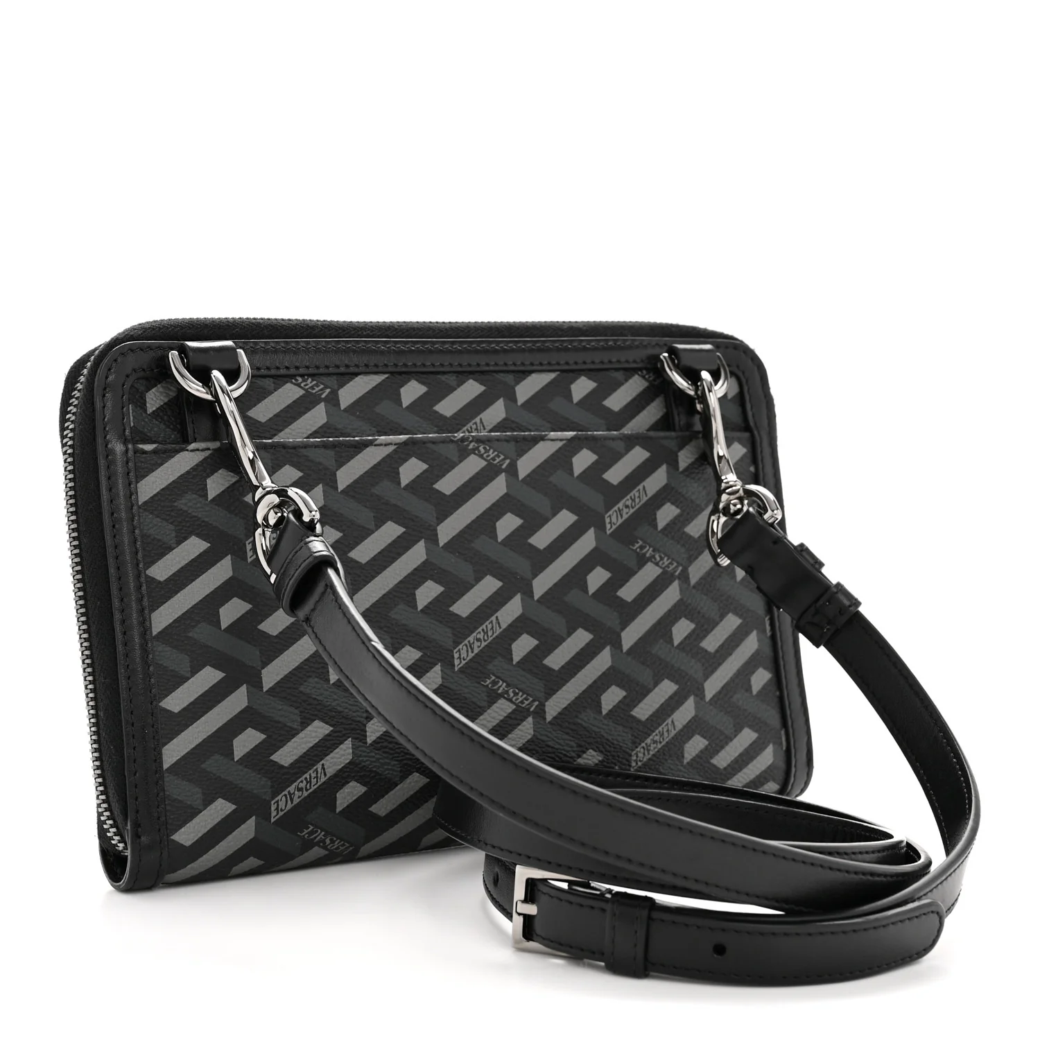 Coated Canvas La Greca Signature Black Gray - Image 3