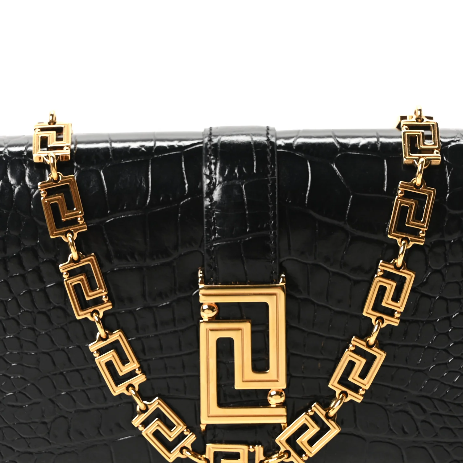 Crocodile Embossed Calfskin Greca Goddess Wallet On Chain Black - Image 7