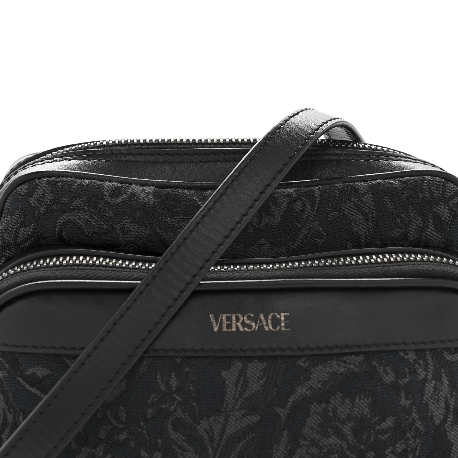 Fabric Jacquard Calfskin Barocco Crossbody Bag Black - Image 7