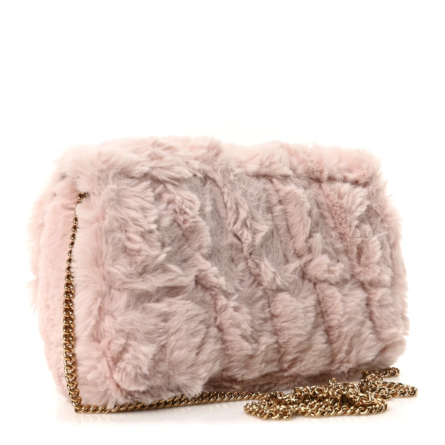 Faux Fur Quilted Virtus V Mini Chain Flap Shoulder Bag English Rose - Image 3