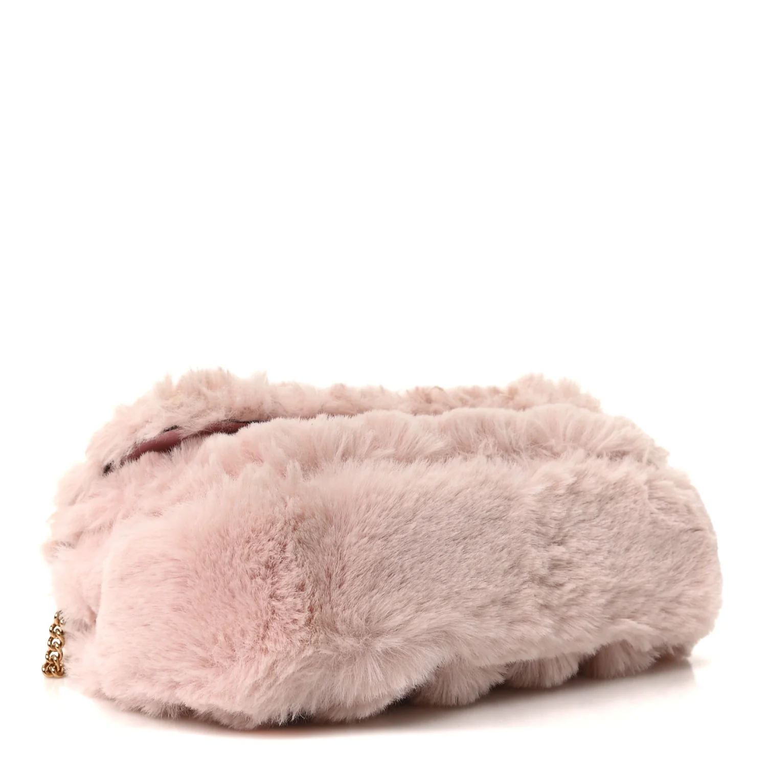 Faux Fur Quilted Virtus V Mini Chain Flap Shoulder Bag English Rose - Image 4