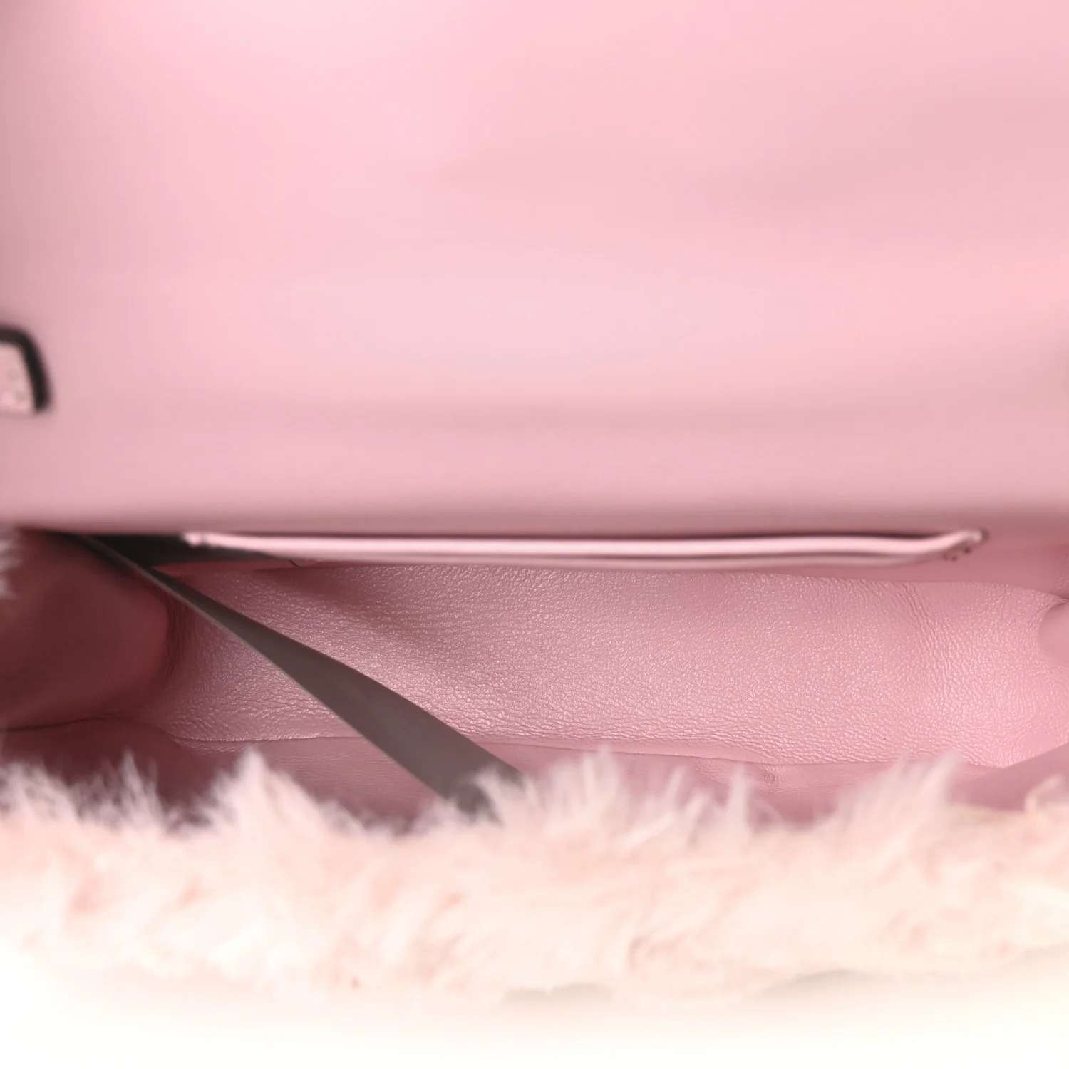 Faux Fur Quilted Virtus V Mini Chain Flap Shoulder Bag English Rose - Image 5
