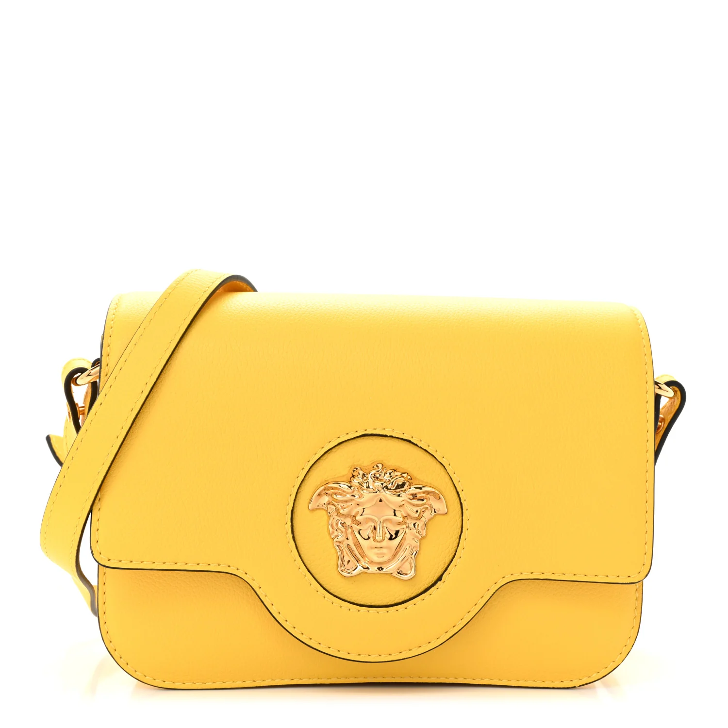 Grained Calfskin La Medusa Flap Shoulder Bag Yellow