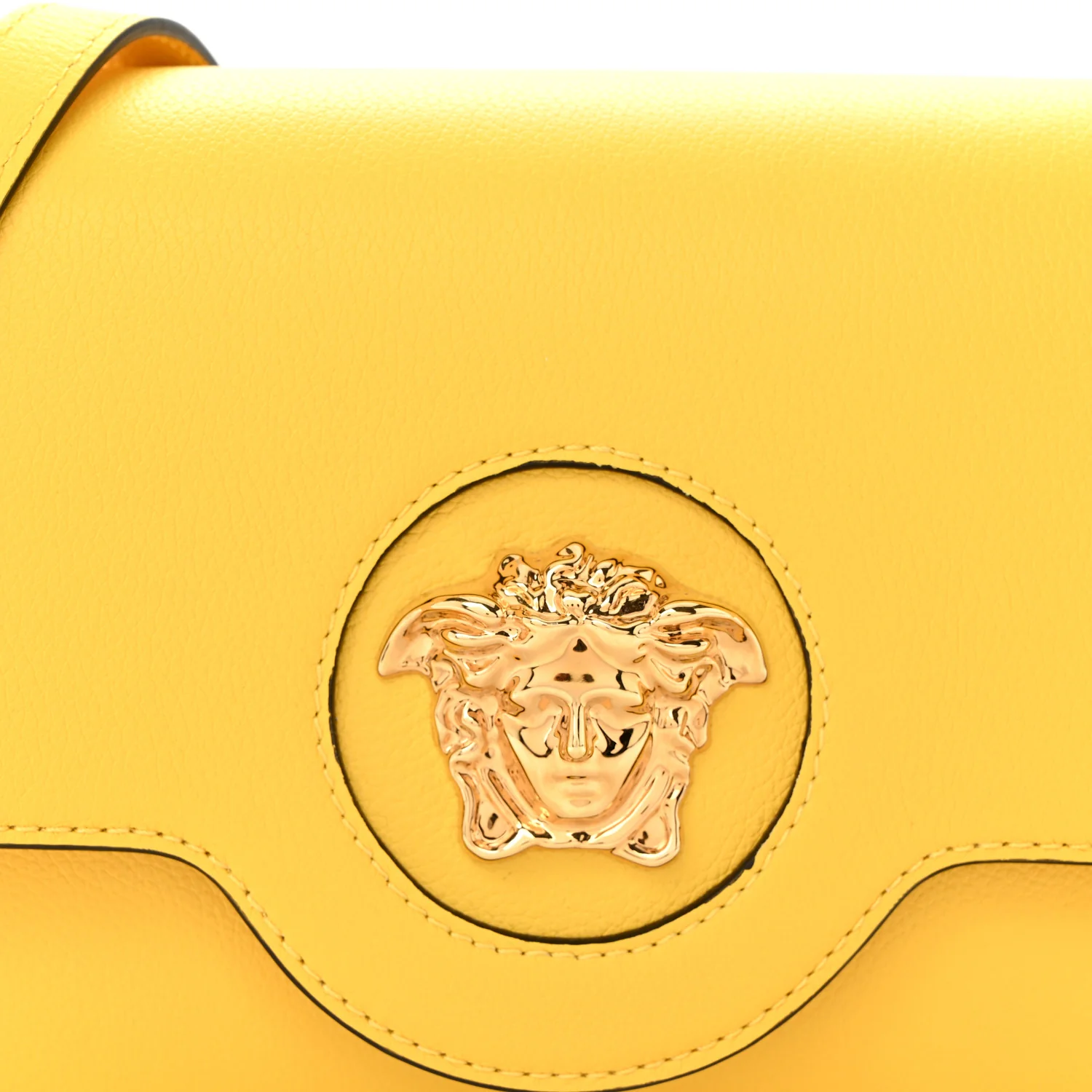 Grained Calfskin La Medusa Flap Shoulder Bag Yellow - Image 7