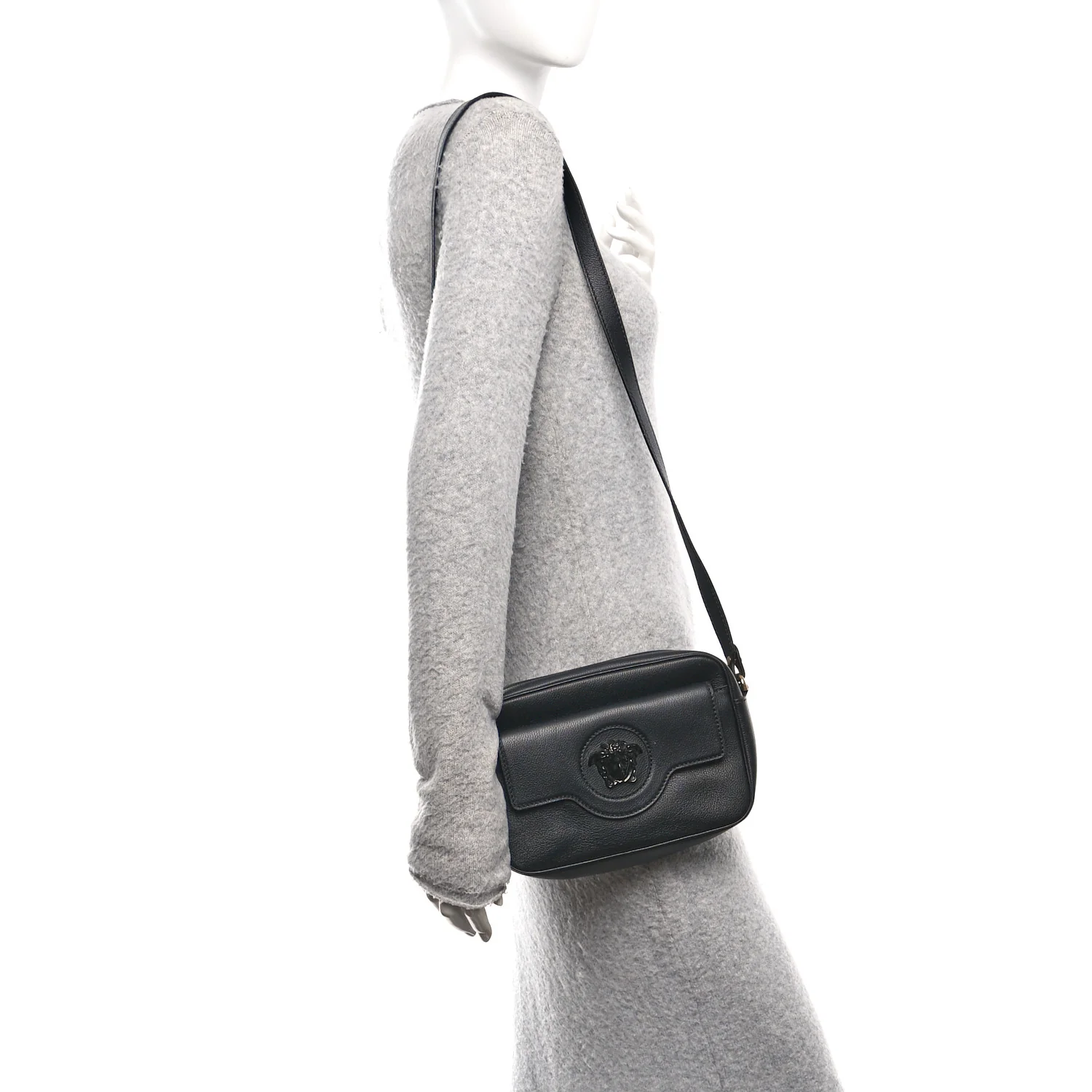 Grained Calfskin Medusa Camera Bag Black - Image 2