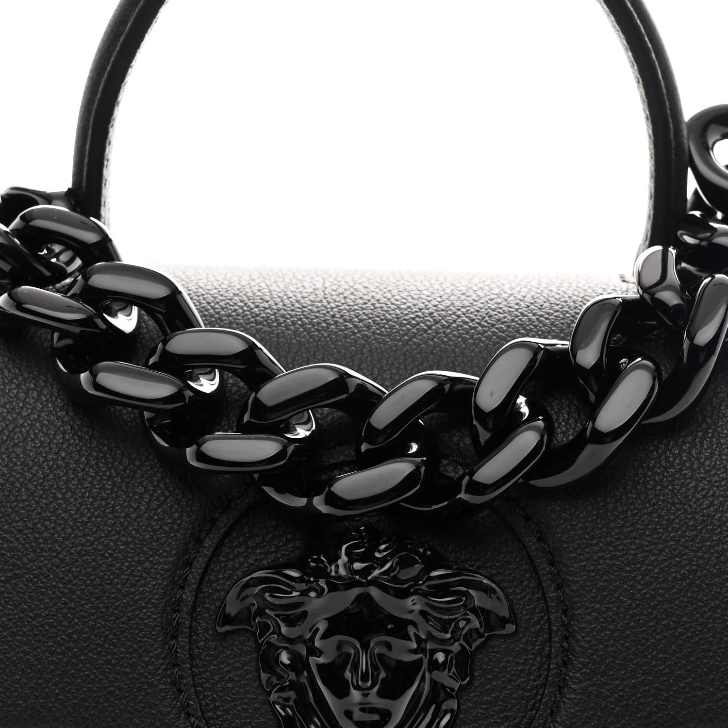 Grained Calfskin Small La Medusa Top Handle Bag Black - Image 8
