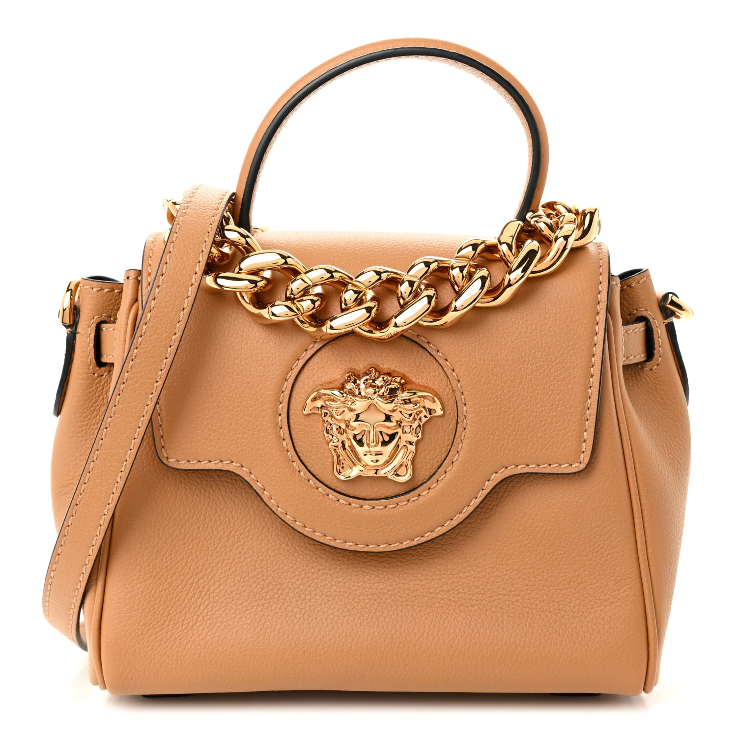 Grained Calfskin Small La Medusa Top Handle Bag Brown