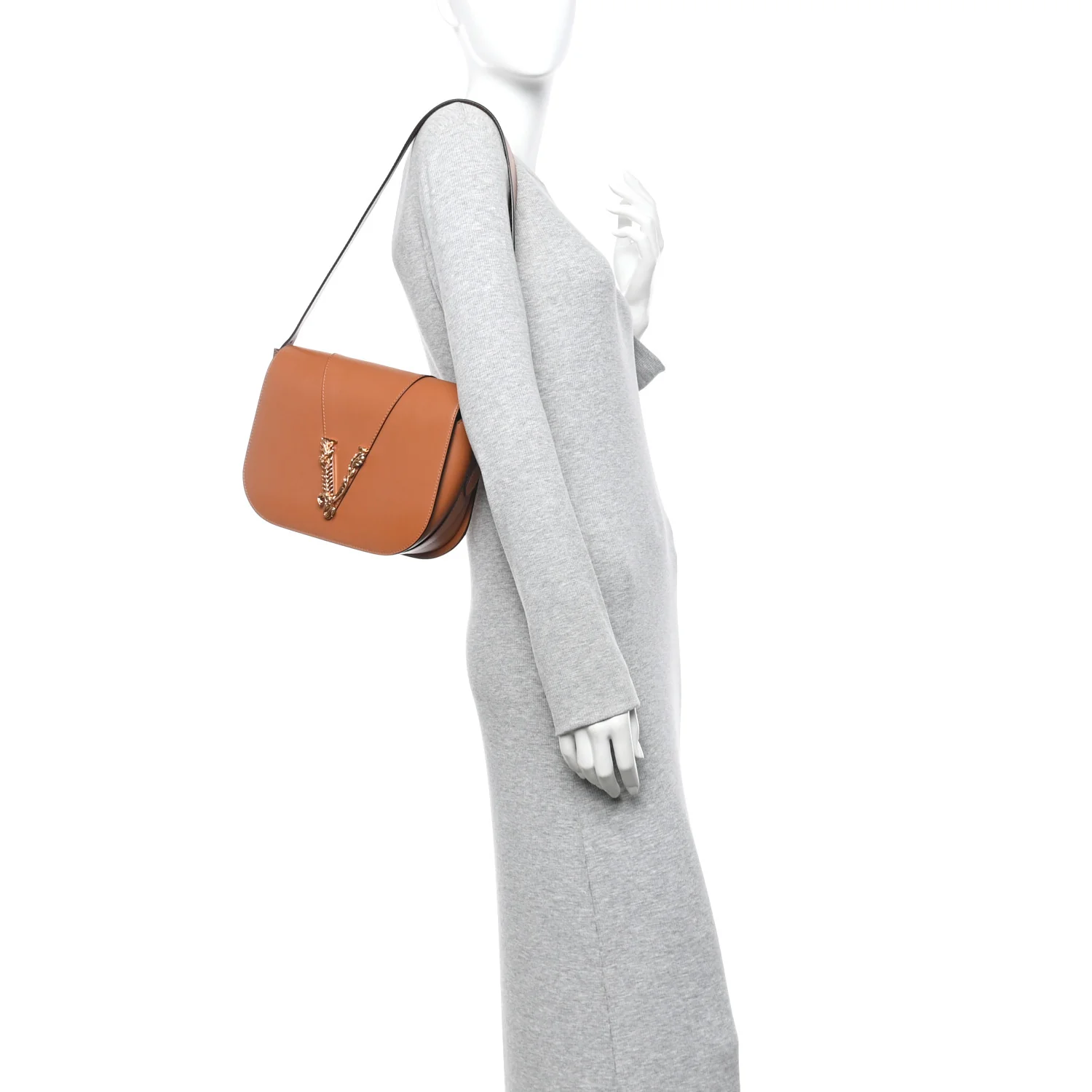 Grained Calfskin Virtus Shoulder Bag Brown - Image 2