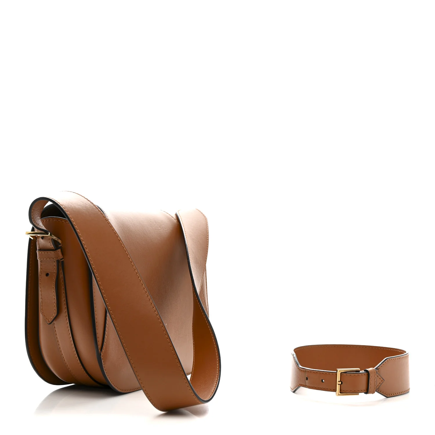 Grained Calfskin Virtus Shoulder Bag Brown - Image 3