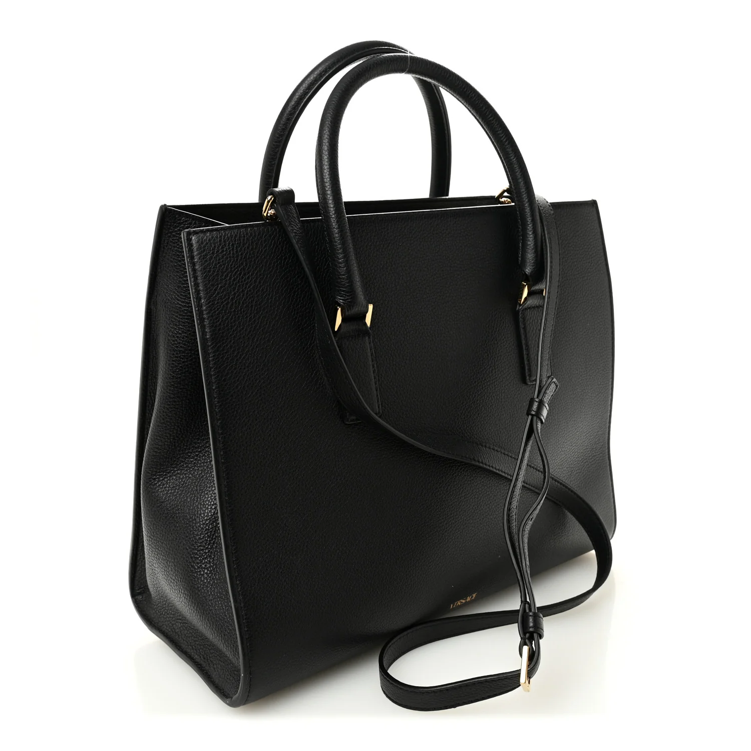 Grainy Calfskin Large Virtus Top Handle Tote Black - Image 3