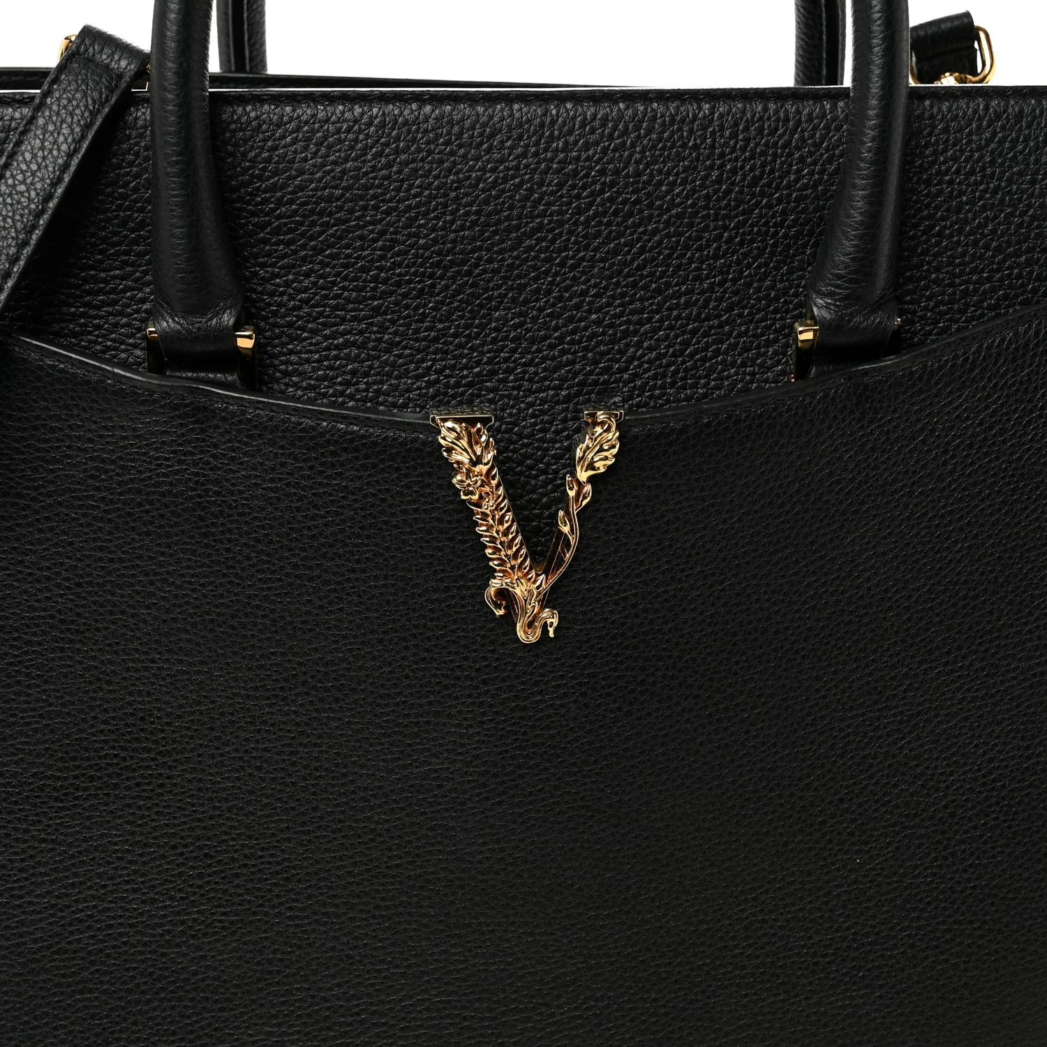 Grainy Calfskin Large Virtus Top Handle Tote Black - Image 7
