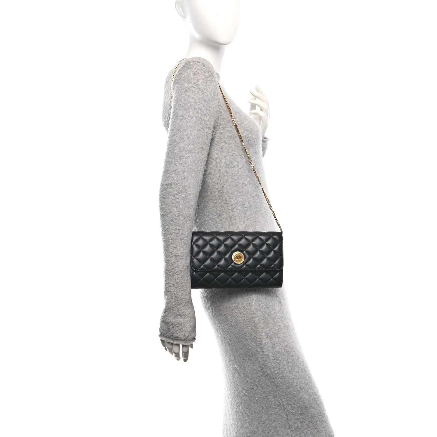 Lambskin Quilted Medusa Wallet On Chain Crossbody Black - Image 2