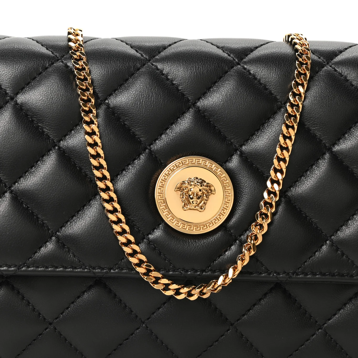 Lambskin Quilted Medusa Wallet On Chain Crossbody Black - Image 8