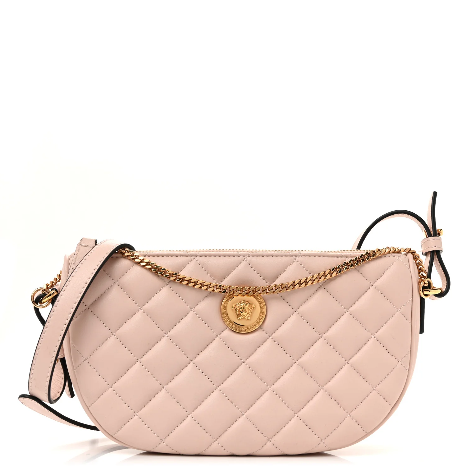 Nappa Quilted Half Moon Chain Crossbody Pink