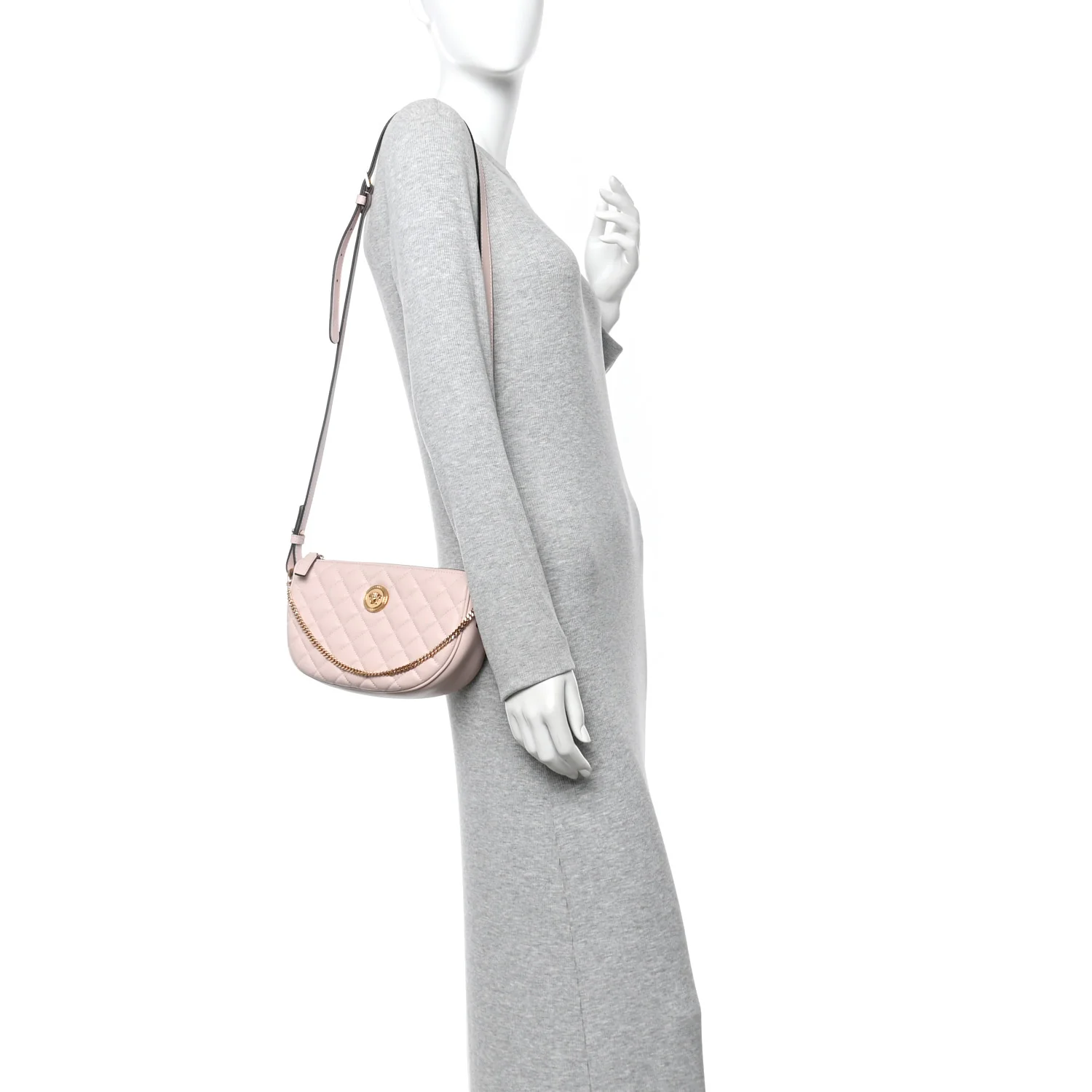 Nappa Quilted Half Moon Chain Crossbody Pink - Image 2