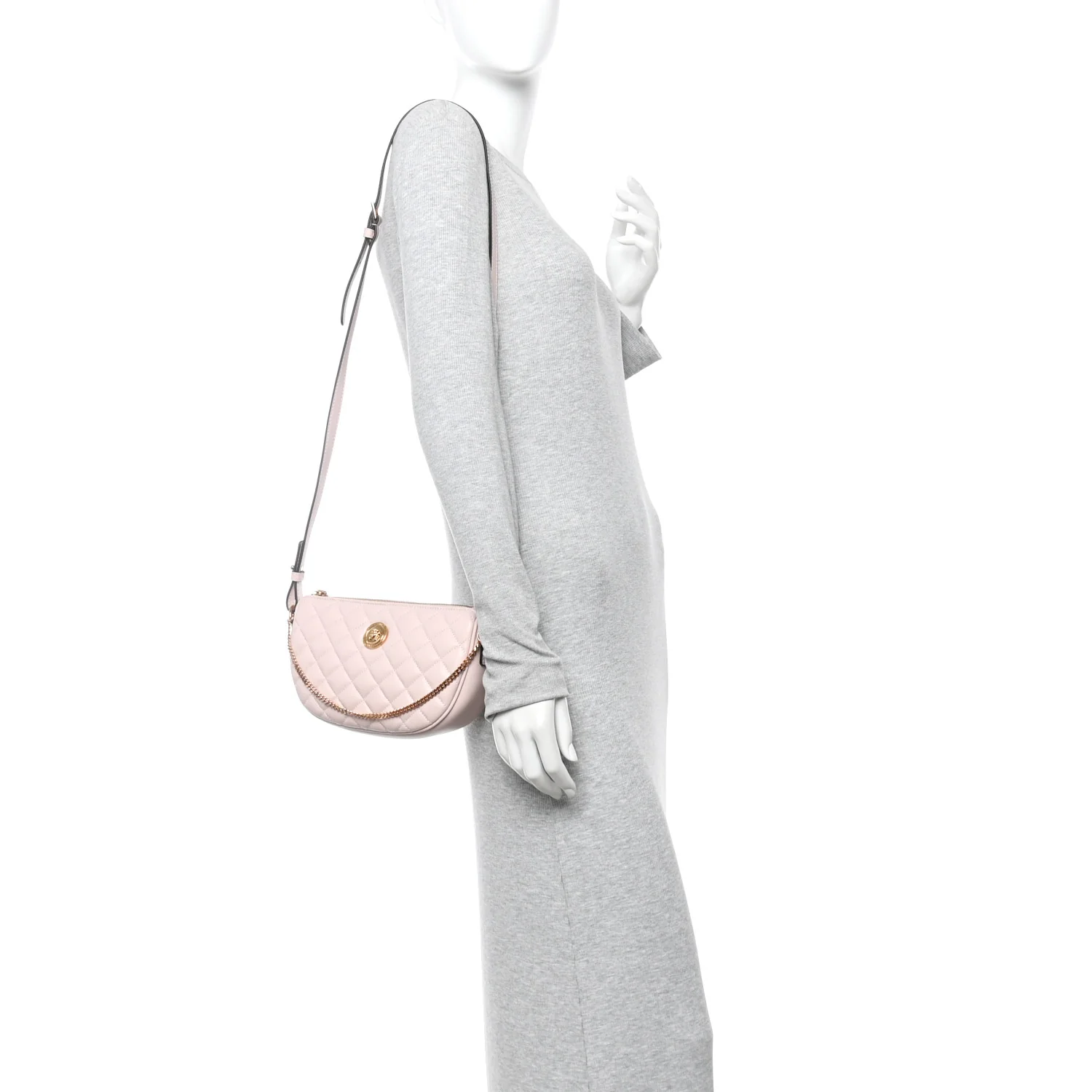 Nappa Quilted La Medusa Half Moon Crossbody Light Pink - Image 2